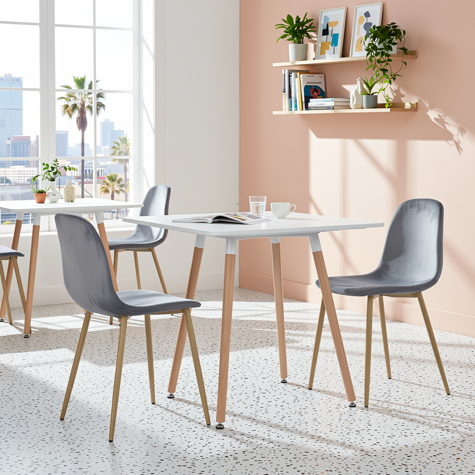 Homy Casa Rookie 5PC Dining Table Set 31.5” Square Table in Grey with 4 Charlton Velvet Upholstered Chairs, Grey