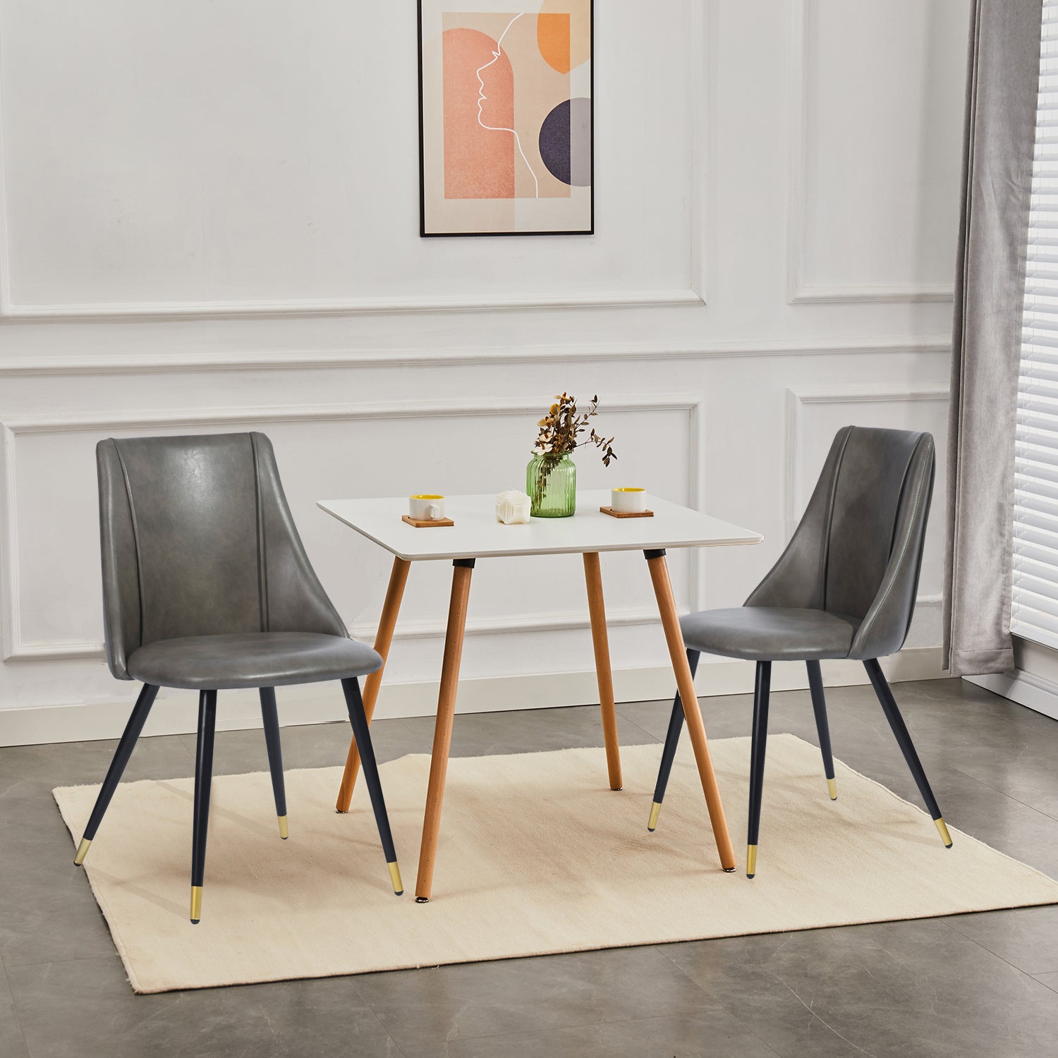 Homy Casa Rookie White 31.5” Square Matte PU Painting Dining Table with Rubber Solid Wood Legs