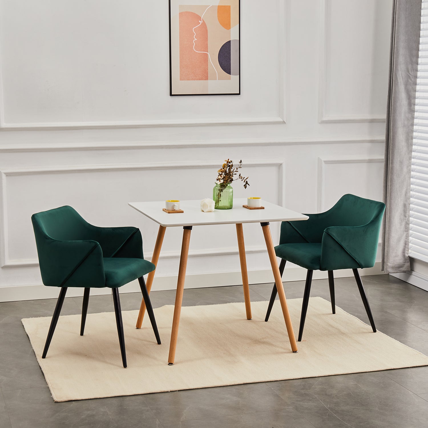 Homy Casa Rookie White 31.5” Square Matte PU Painting Dining Table with Rubber Solid Wood Legs