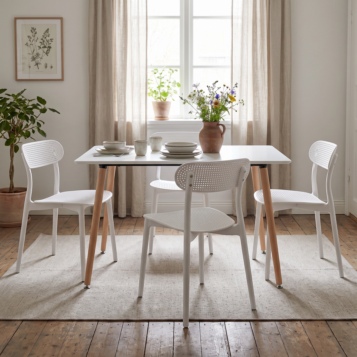 Homy Casa ROOKIE S+GADGETABLOKE 5-Piece Dining Set 43.3" White Dining Table with 4 White Chairs Open Box
