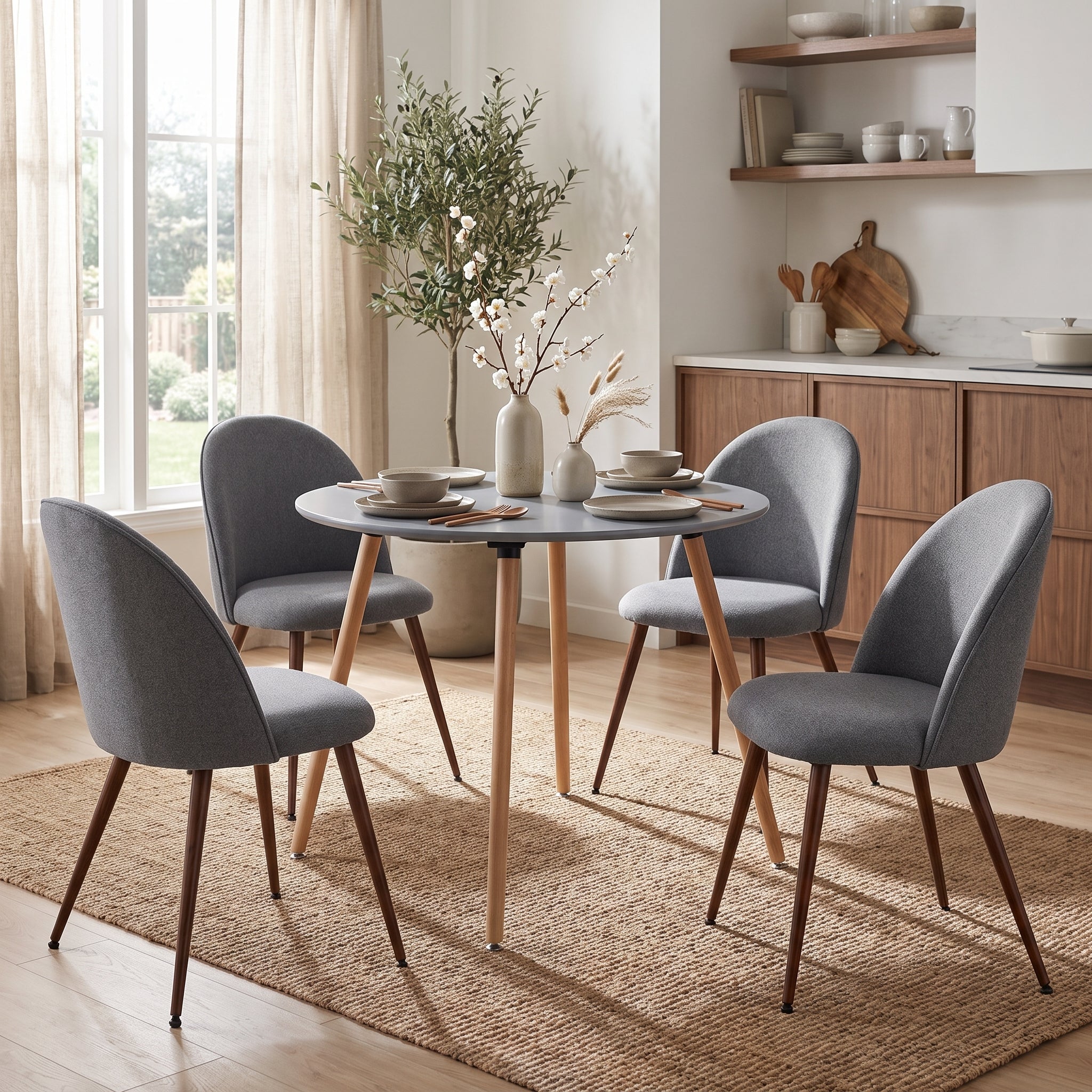 Homy Casa ROOKIE R+HAVEN 5-Piece Dining Set 31.5" Round Top Gray Dining Table and Haven Fabric Chairs Open Box