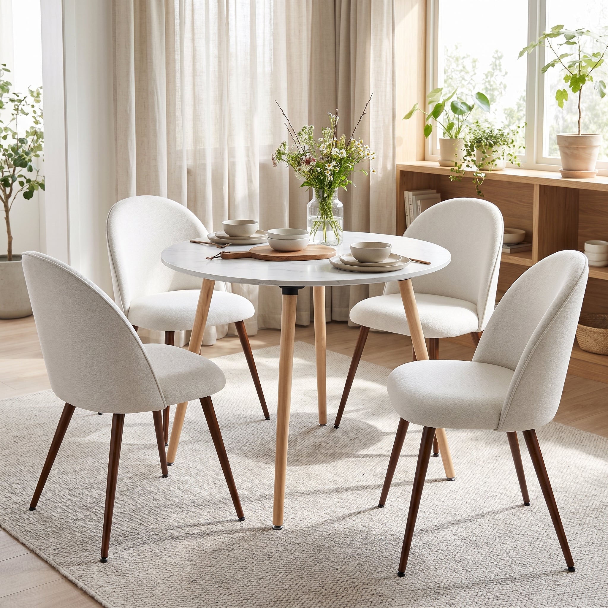 Homy Casa ROOKIE R+HAVEN 5-Piece 31.5” Round Dining Set with 4 Haven Beige Fabric Chairs with Open Box