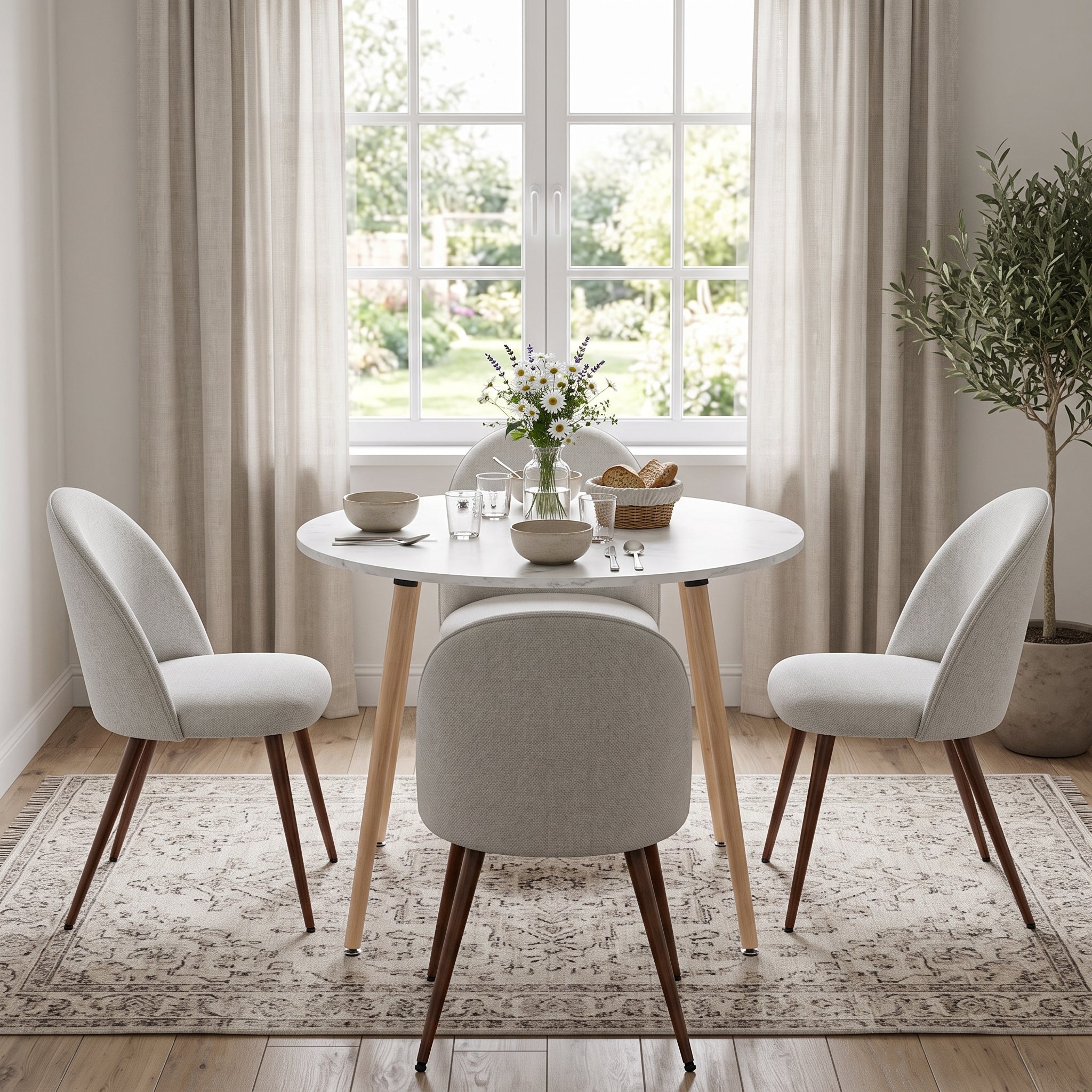 Homy Casa ROOKIE R+HAVEN 5-Piece 31.5” Round Dining Set with 4 Haven Beige Fabric Chairs with Open Box