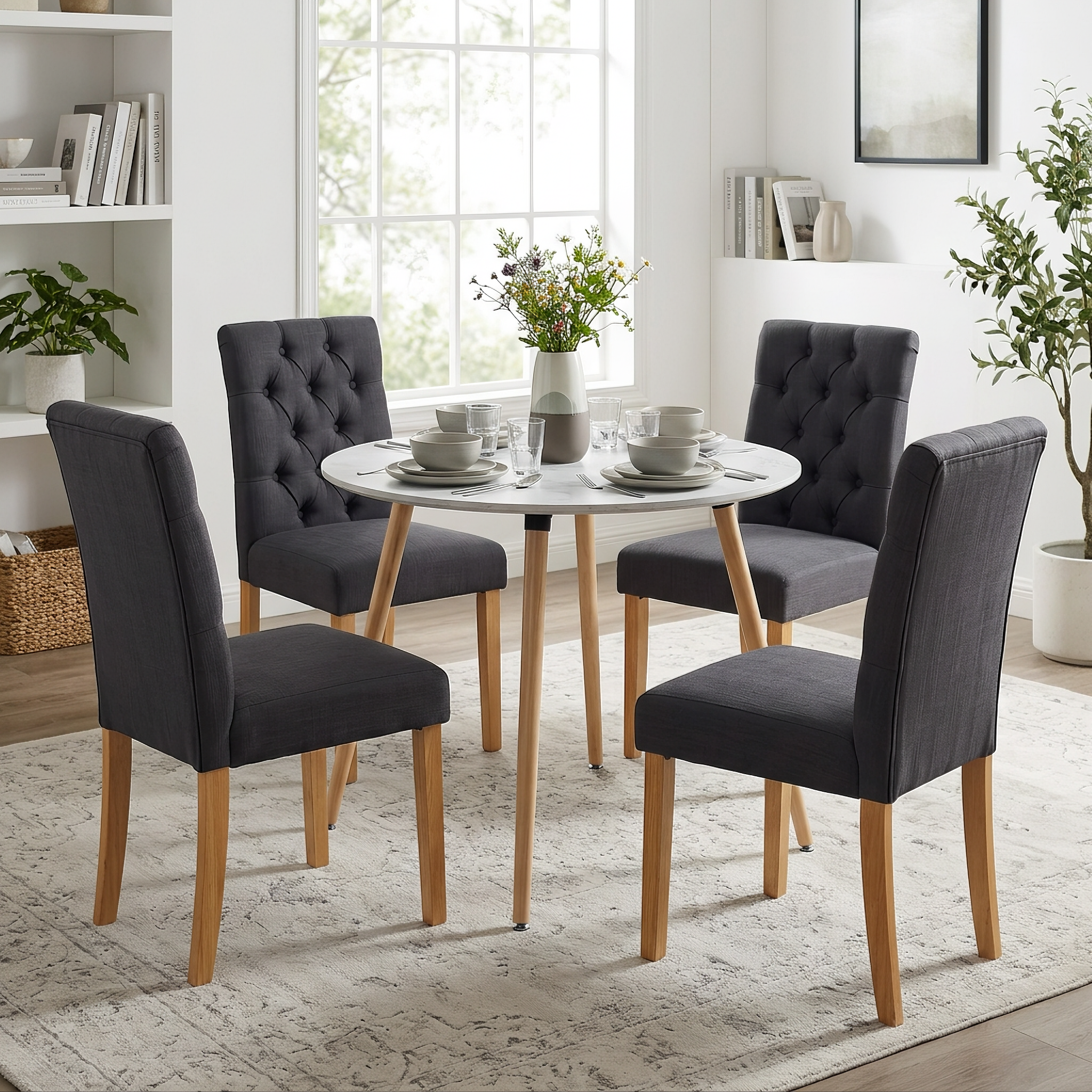 Homy Casa ROOKIE R+LUCETTA 5-Piece Dining Set 31.5" Dining Table with 4 LUCETTA BLACK Chairs Open Box