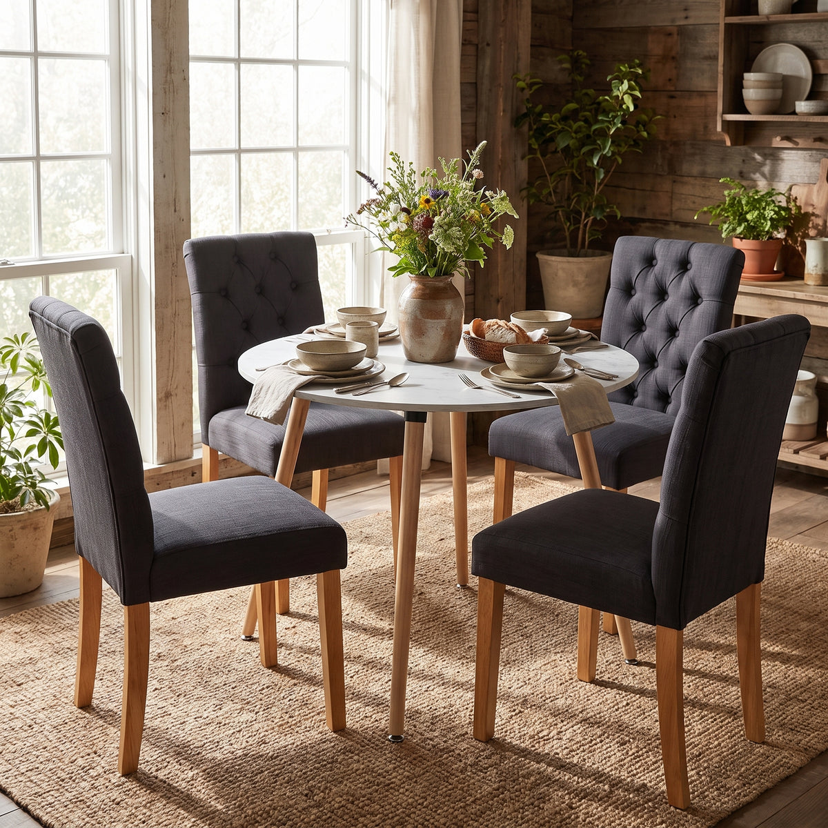 Homy Casa ROOKIE R+LUCETTA 5-Piece Dining Set 31.5" Dining Table with 4 LUCETTA BLACK Chairs Open Box