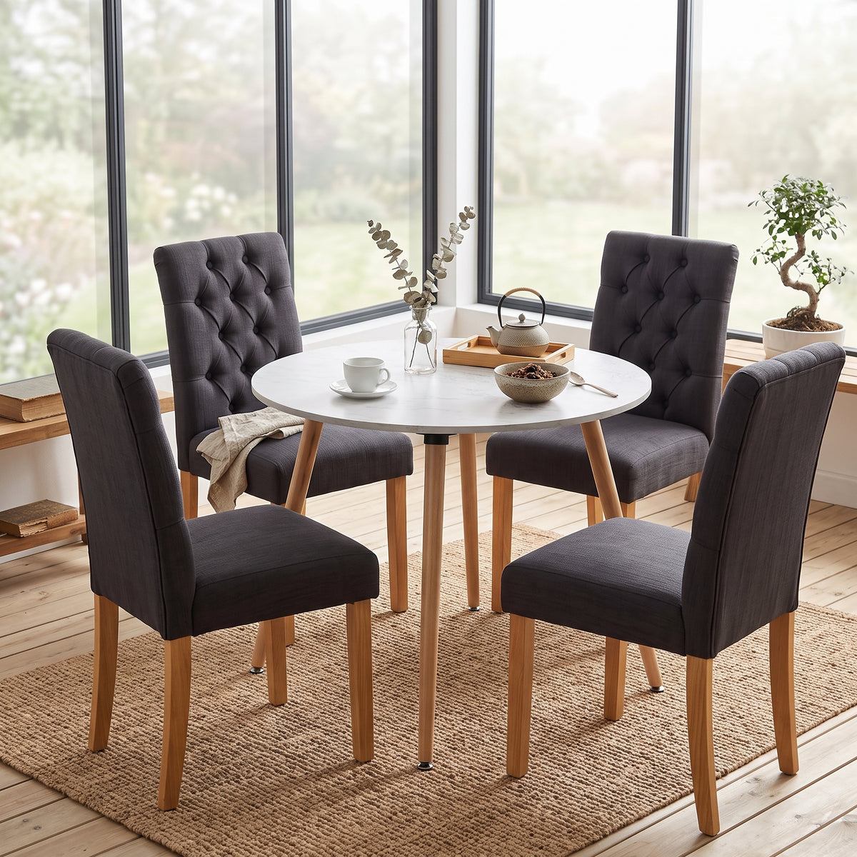 Homy Casa ROOKIE R+LUCETTA 5-Piece Dining Set 31.5" Dining Table with 4 LUCETTA BLACK Chairs Open Box
