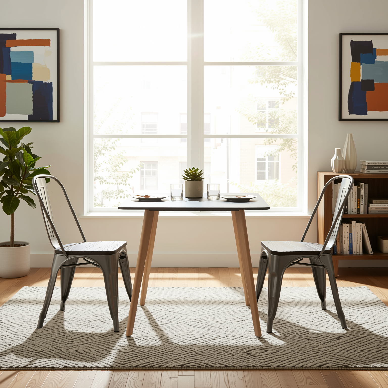 Homy Casa ROOKIE+KRICOX 3PC Dining Set 43.3” Rectangular Table with 2 Silver Wood Dining Chairs in Black & Transparent Open Box