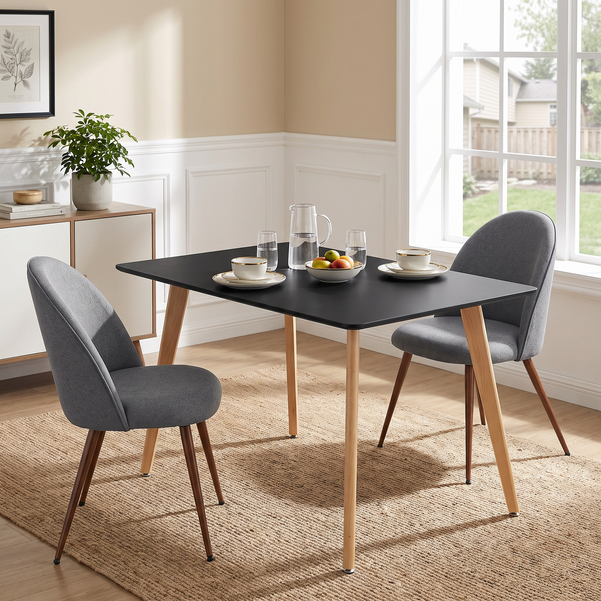 Homy Casa ROOKIE + HAVEN Grey 3PC 43.3" Black Dining Set with 2 Grey Chairs for Kitchen & Dining Room Open Box