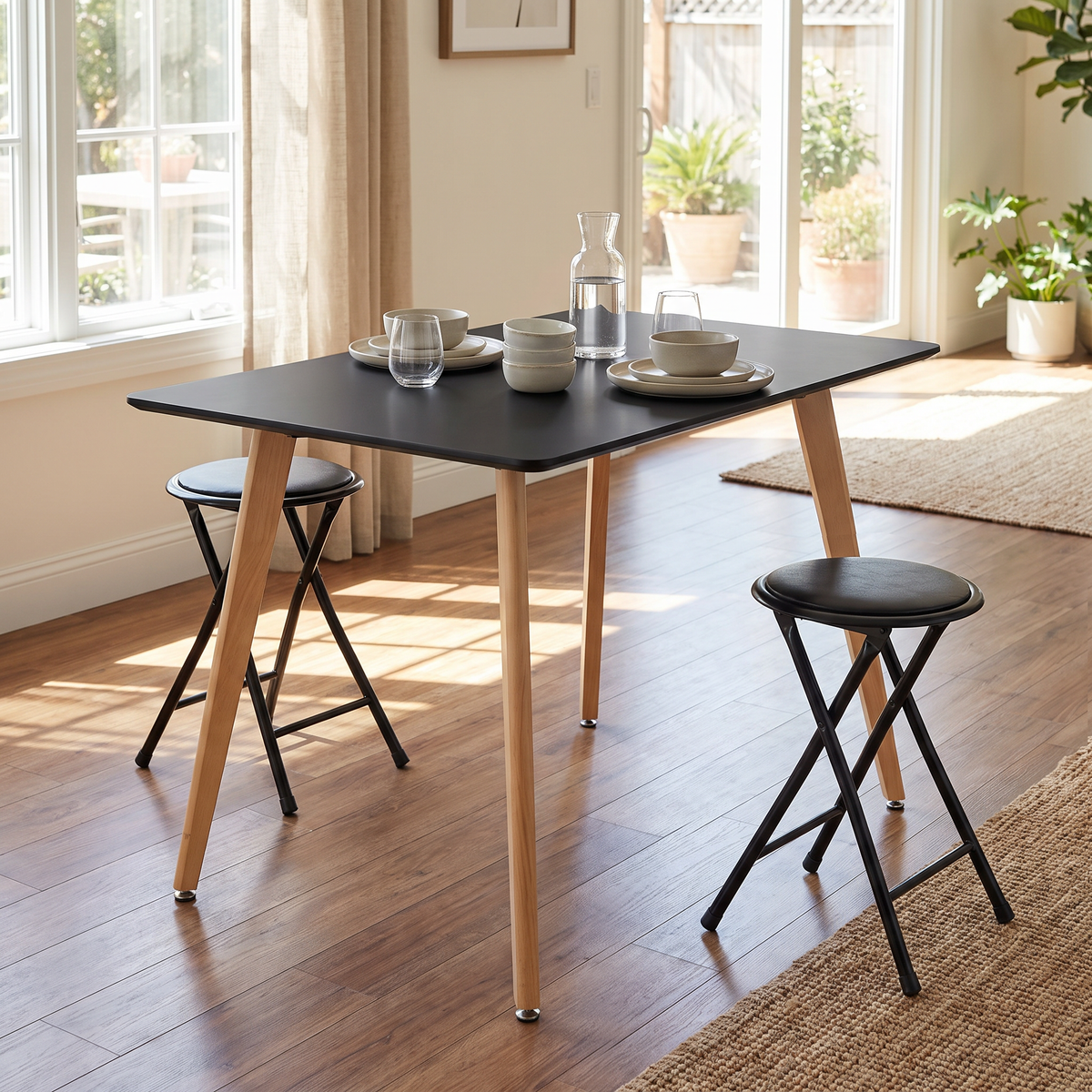Homy Casa ROOKIE + NEW PORT Black 3PC 43.3" Black Dining Set with 2 Black Chairs for Kitchen & Dining Room Open Box