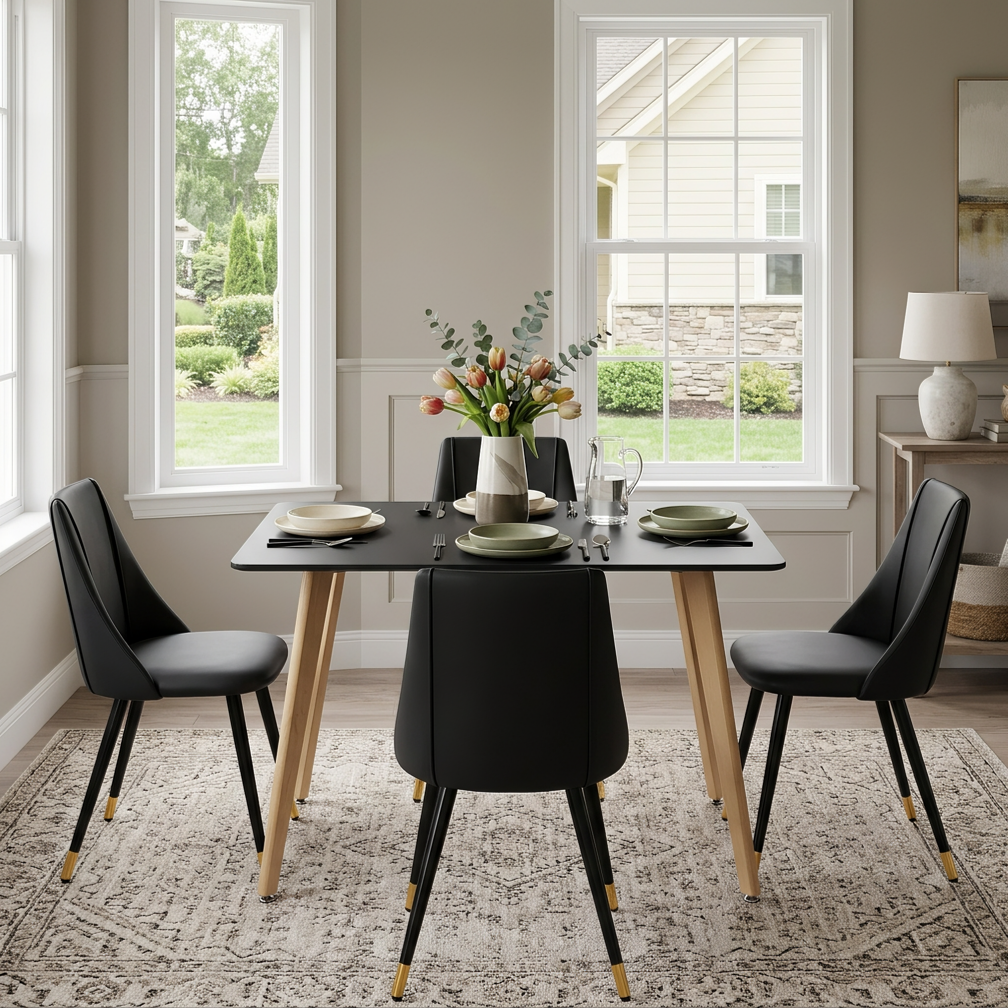 Homy Casa ROOKIE S+SMEG 5-Piece Kitchen Dining Set 34.3" Black Dining Table and 4 Chairs Open Box