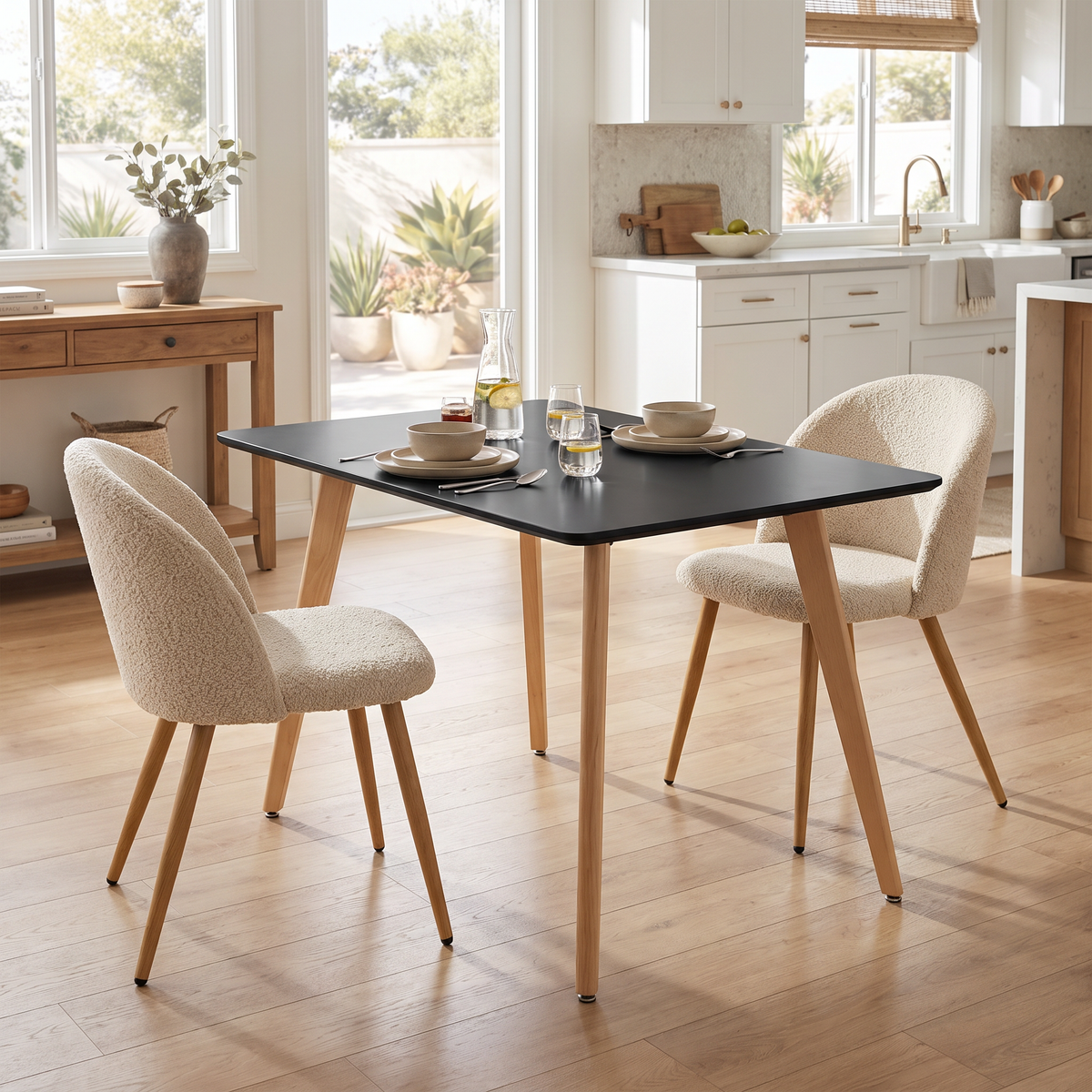 Homy Casa ROOKIE + ZOMBA Beige 3PC 43.3" Black Dining Set with 2 Beige Chairs for Kitchen & Dining Room Open Box