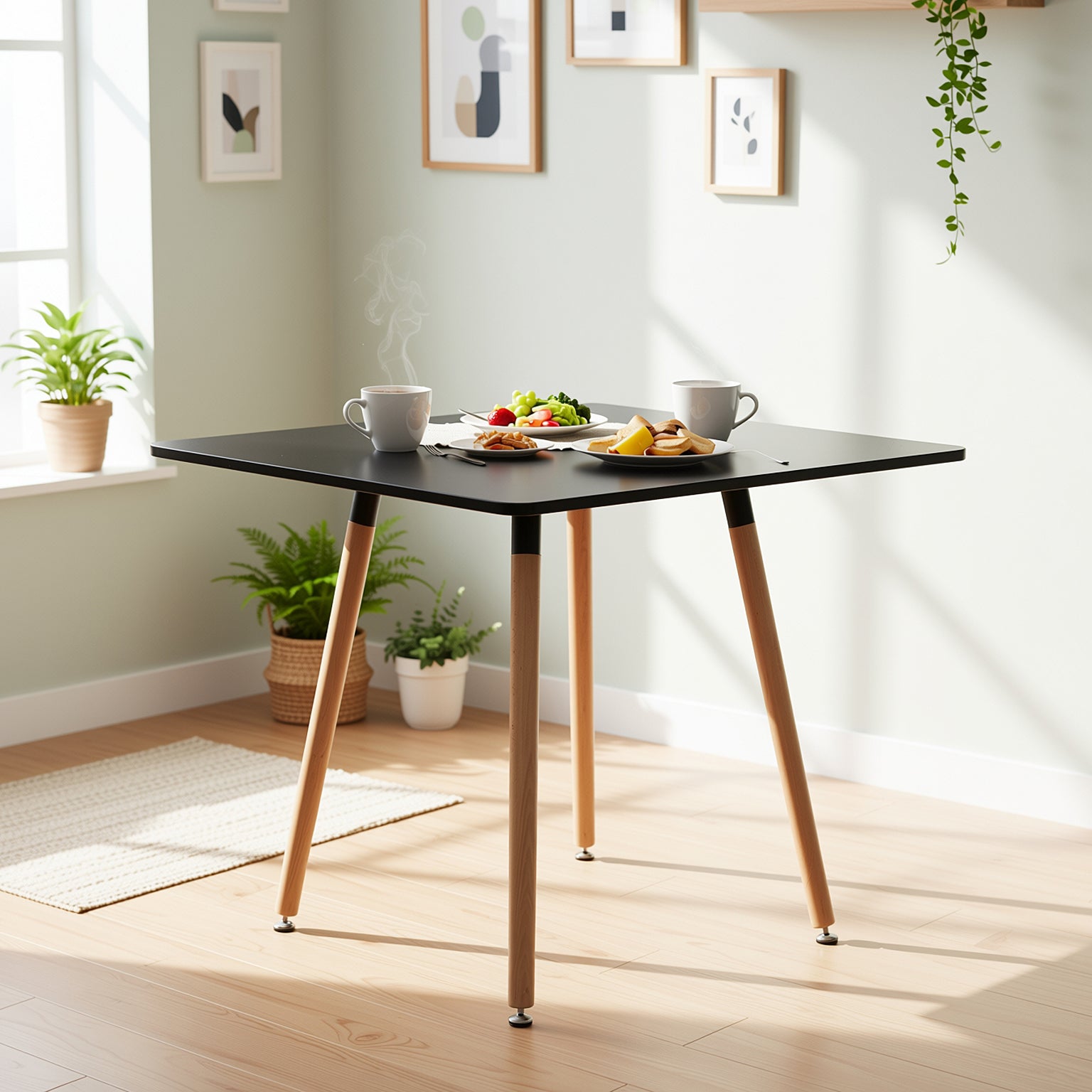 Rookie modern dining table - available in black, white, or grey with rubberwood legs