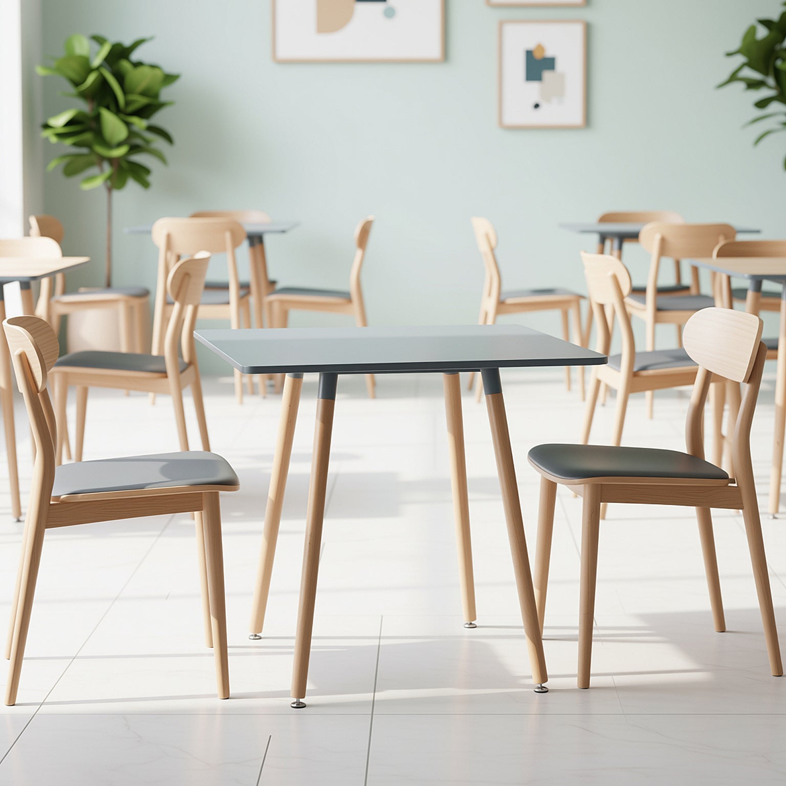 Rookie modern dining table - available in black, white, or grey with rubberwood legs