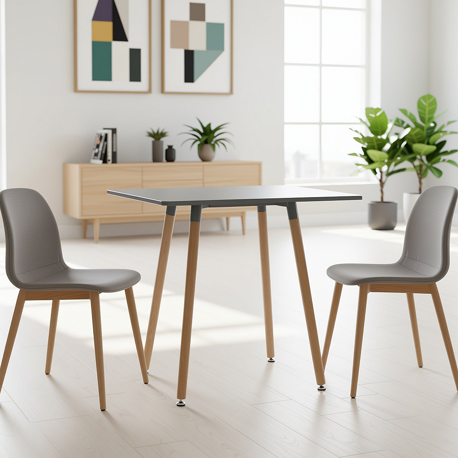Rookie modern dining table - available in black, white, or grey with rubberwood legs