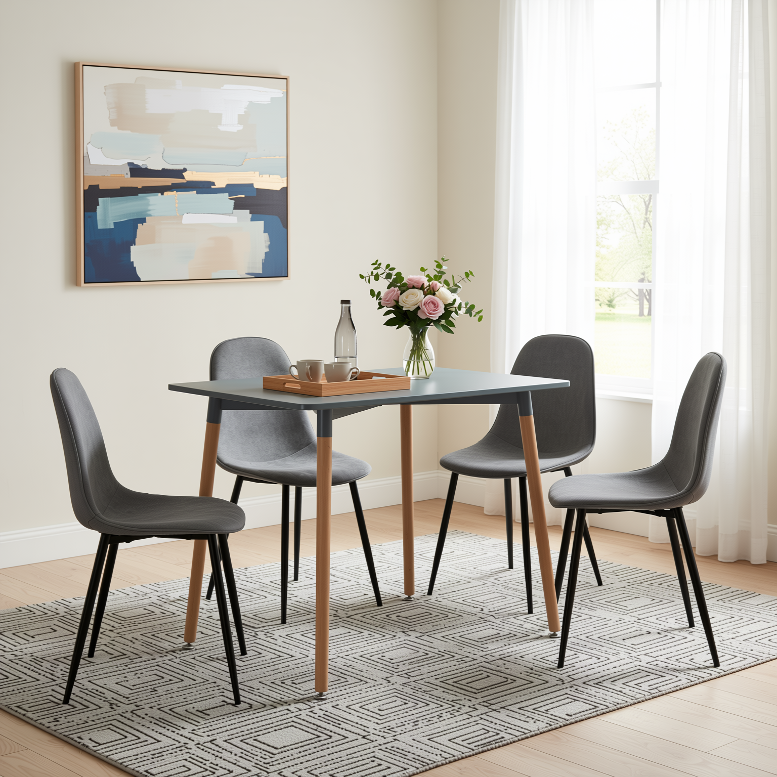 Rookie 5 Piece Dining Table Set with 4 Charlton Upholstered Chairs
