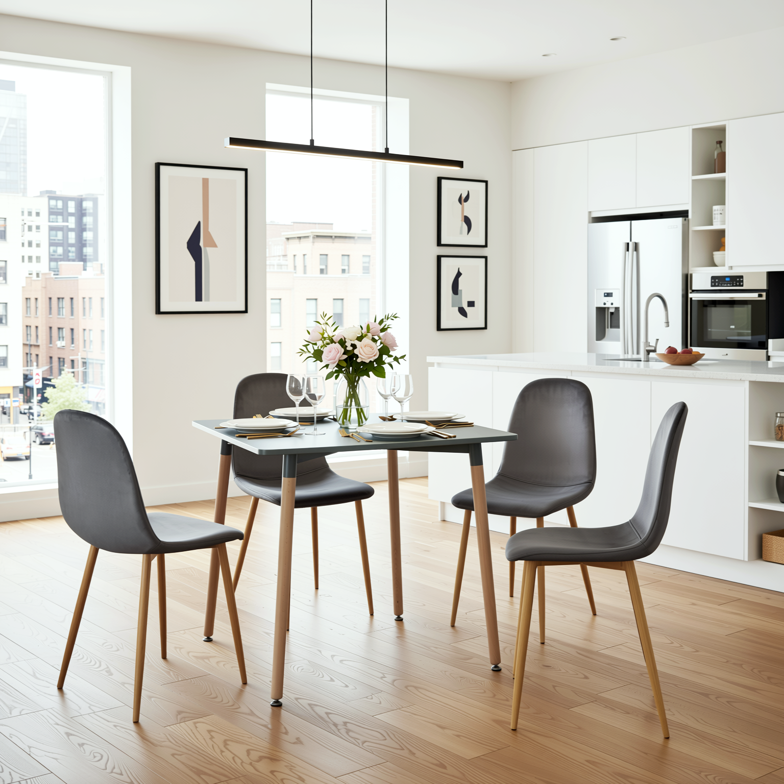 Rookie 5 Piece Dining Table Set with 4 Charlton Upholstered Chairs