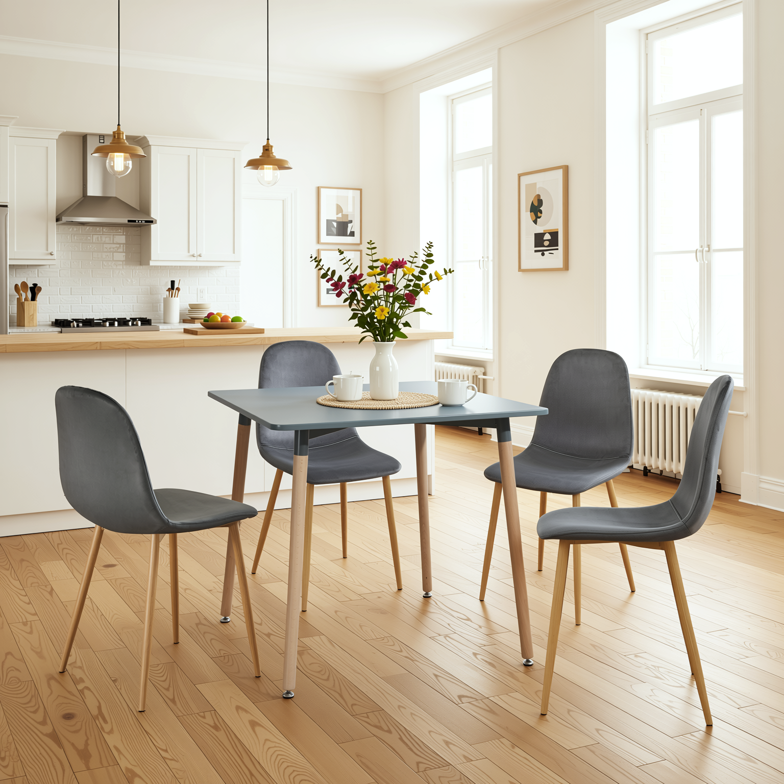 Rookie 5 Piece Dining Table Set with 4 Charlton Upholstered Chairs