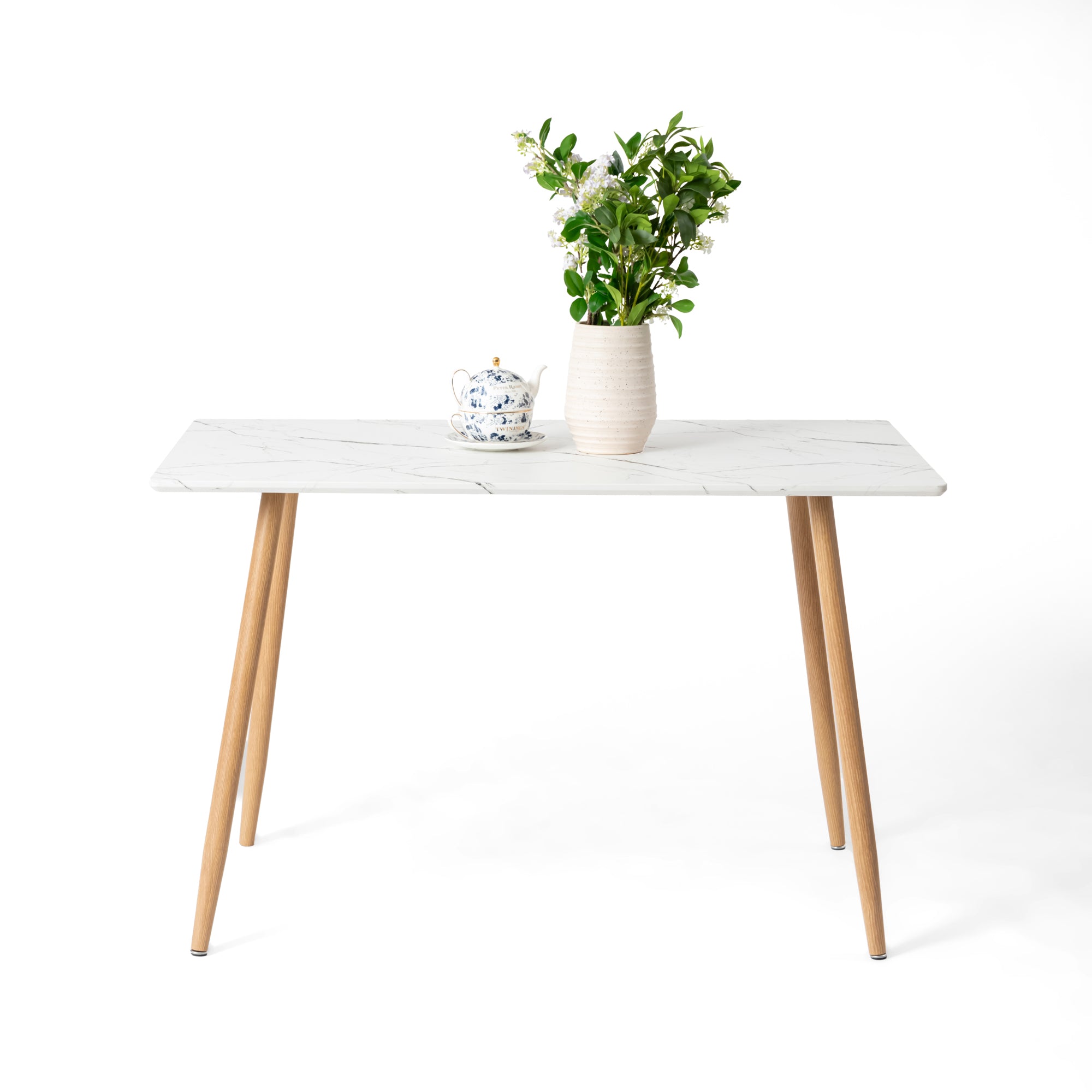 Homy Casa Rosa 47” White Rectangular Wooden Dining Table in Marble Top Finish