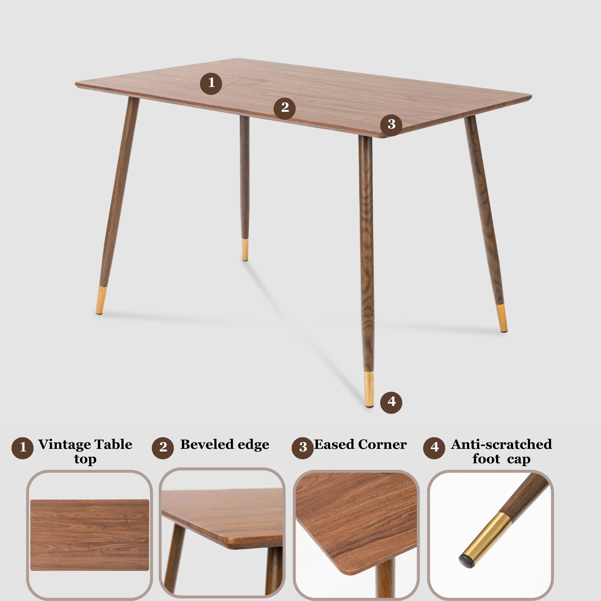 Homy Casa Rosa 47” Rectangular Wooden Dining Table in Walnut Finish