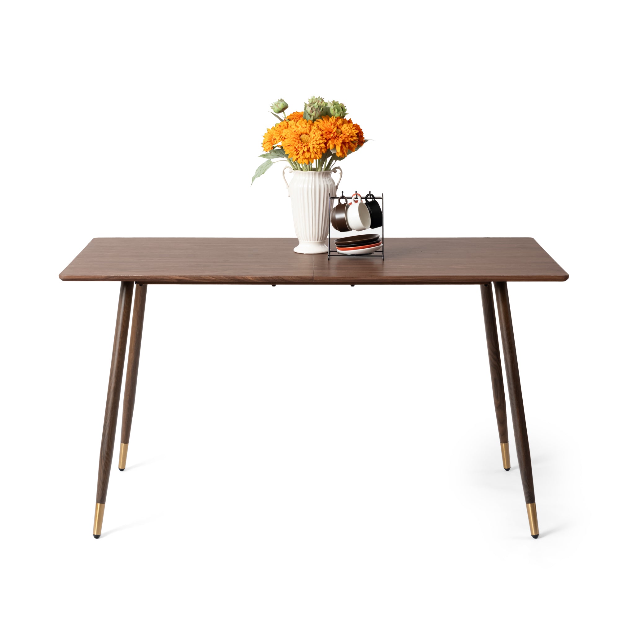 Homy Casa Rosa 5PC Dining Set 47” Rectangular Walnut Wooden Dining Table with 4 Charlton Suede Brown Dining Chair