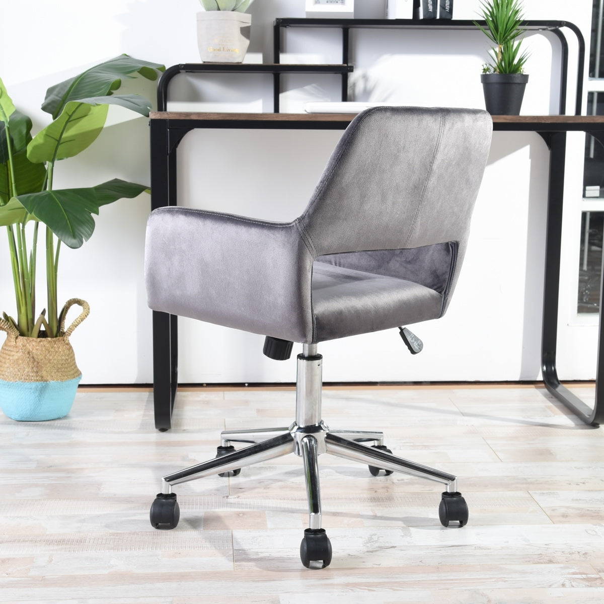 Homy Casa ROSS Swivel Velvet Upholstered Office Chair with Metal Legs in Grey, Open Box