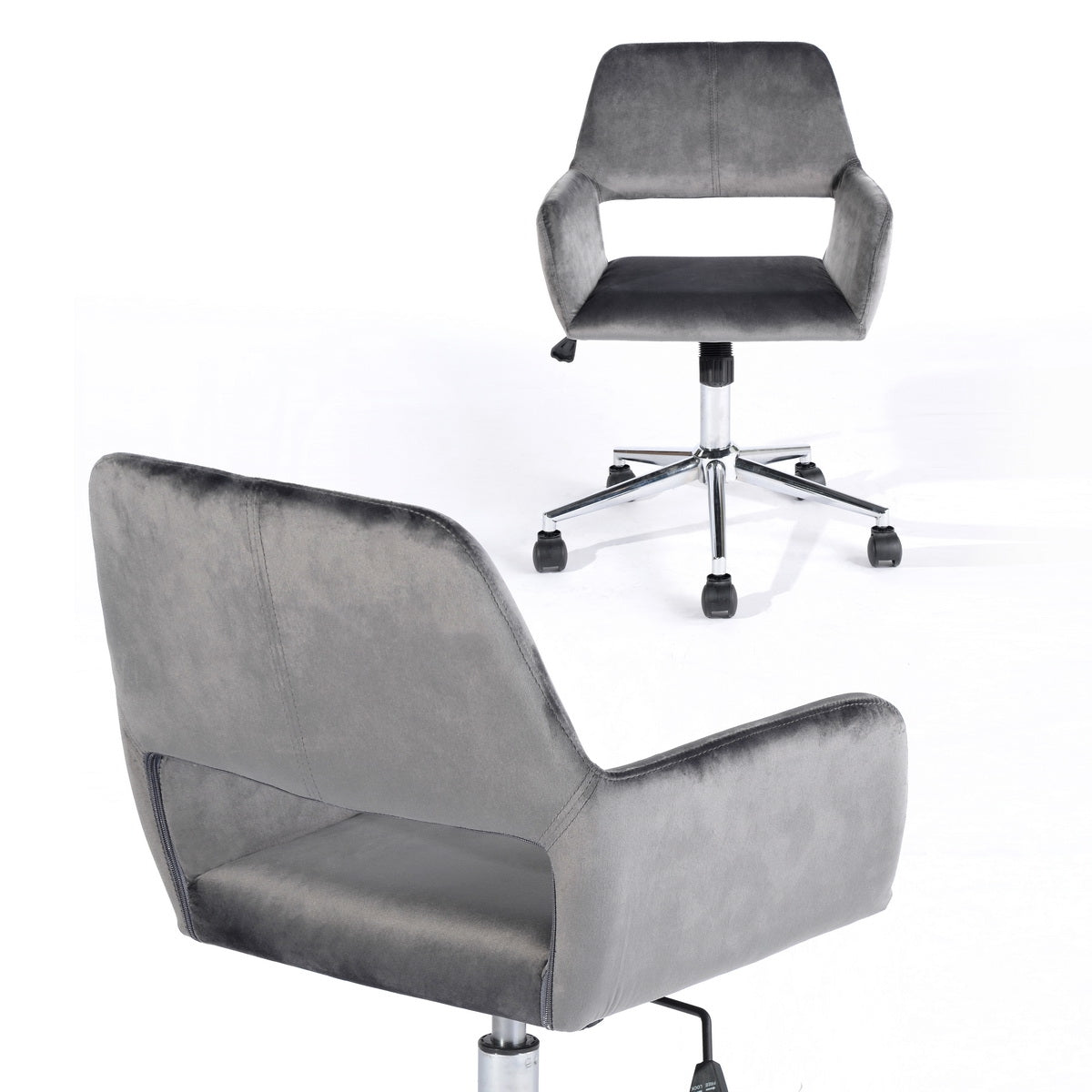 Homy Casa ROSS Swivel Velvet Upholstered Office Chair with Metal Legs in Grey, Open Box