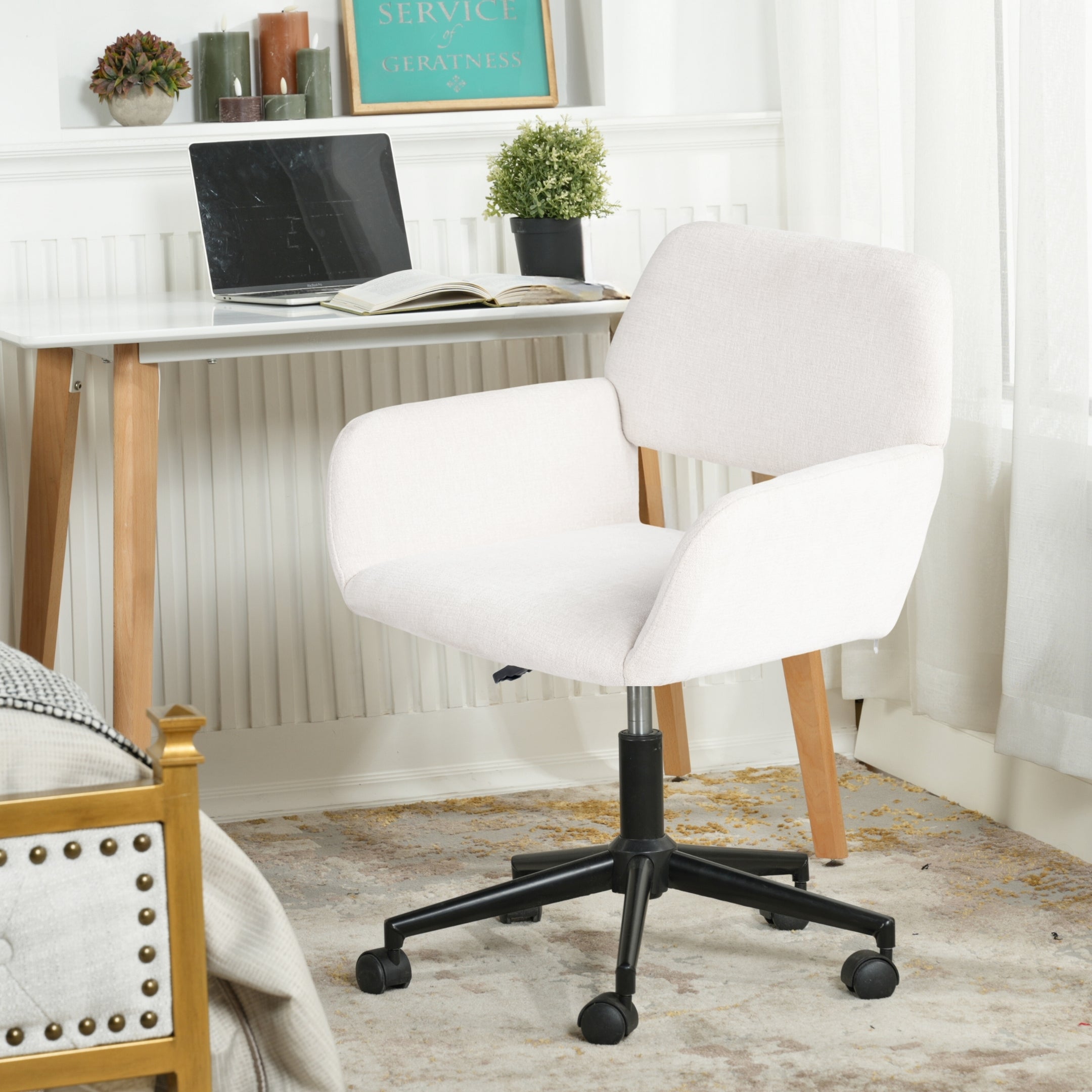 Homy Casa Ross Ergonomic Upholstered Office Chair with Metal Legs,Beige