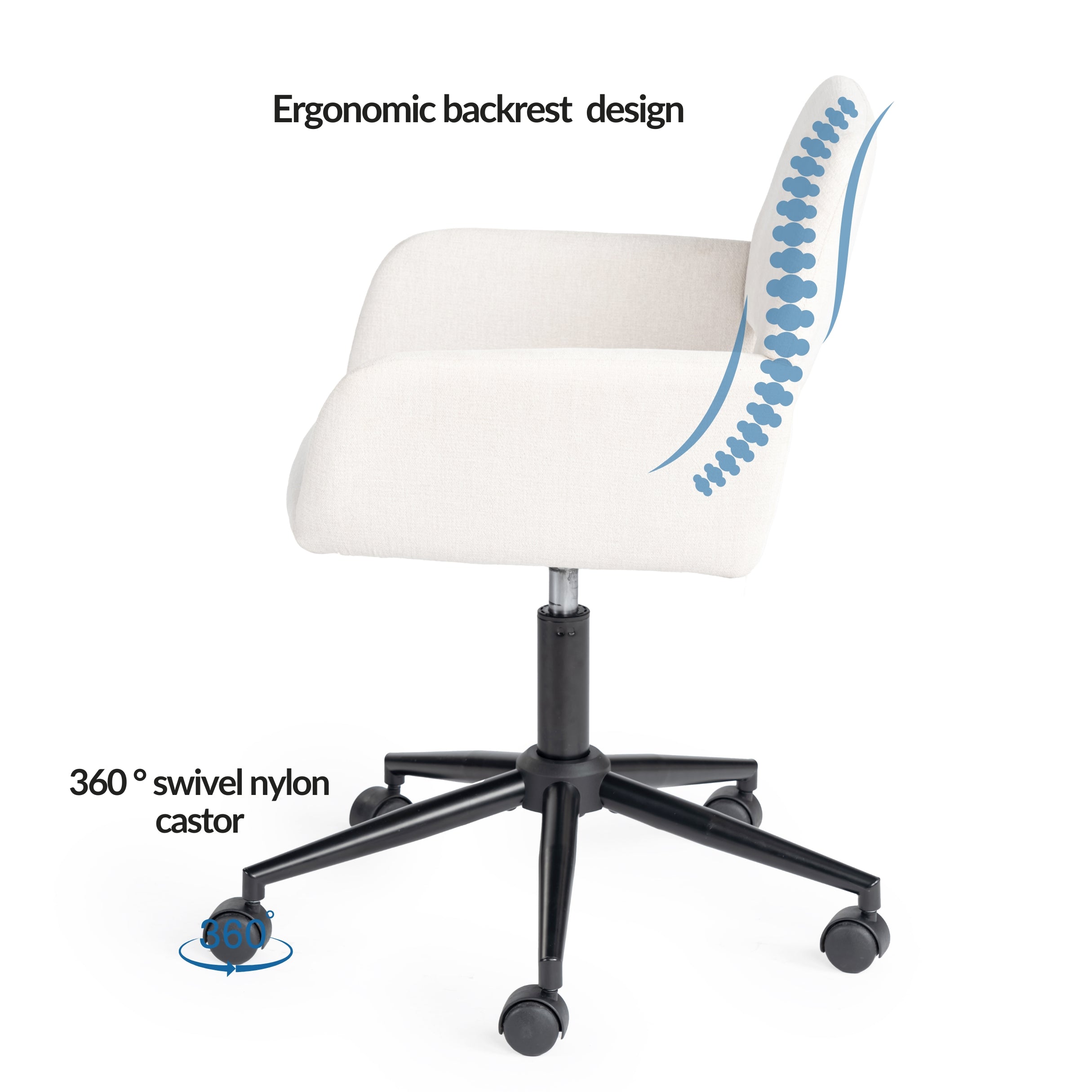 Homy Casa Ross Ergonomic Upholstered Office Chair with Metal Legs,Beige