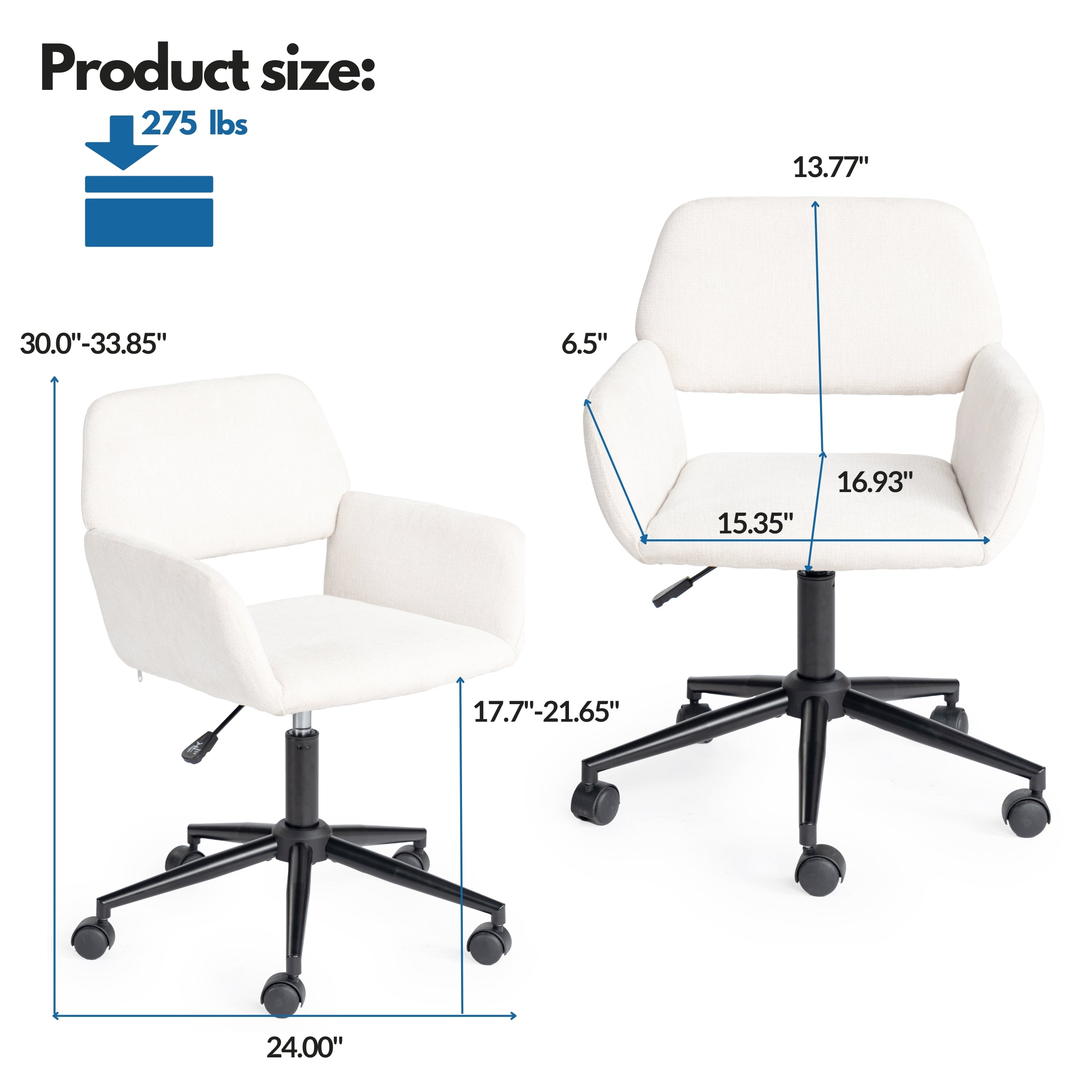 Homy Casa Ross Ergonomic Upholstered Office Chair with Metal Legs,Beige