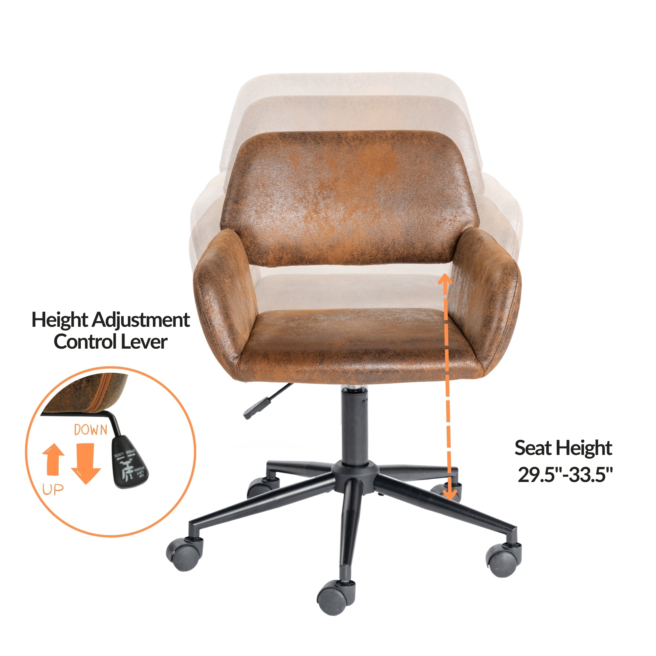 Homy Casa BASELINE+ROSS 2PC Living Room Furniture Set Adjustable Tray Table with Faux Suede Office Chair in Black & Brown Open Box