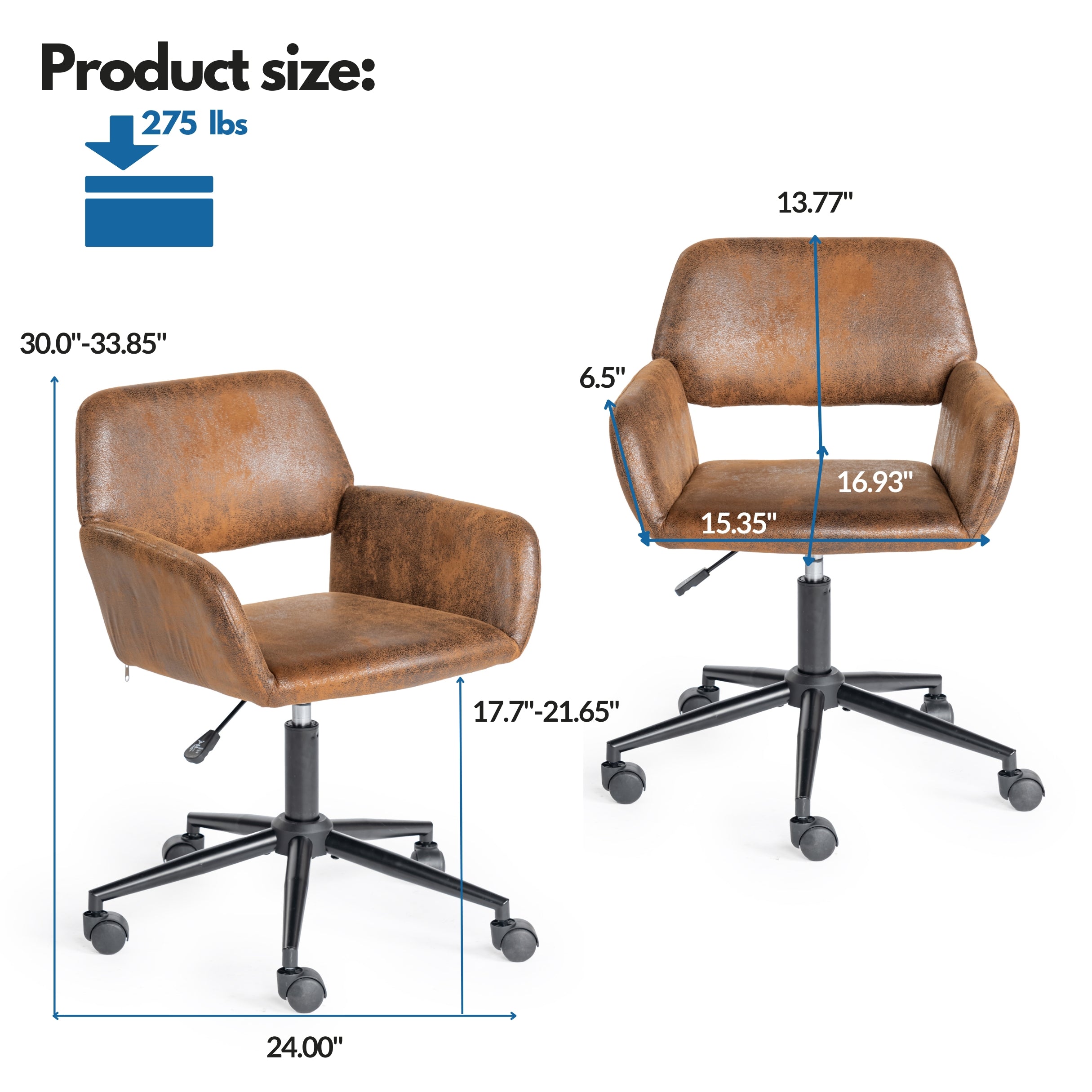 Homy Casa Ross Ergonomic Upholstered Office Chair with Metal Legs