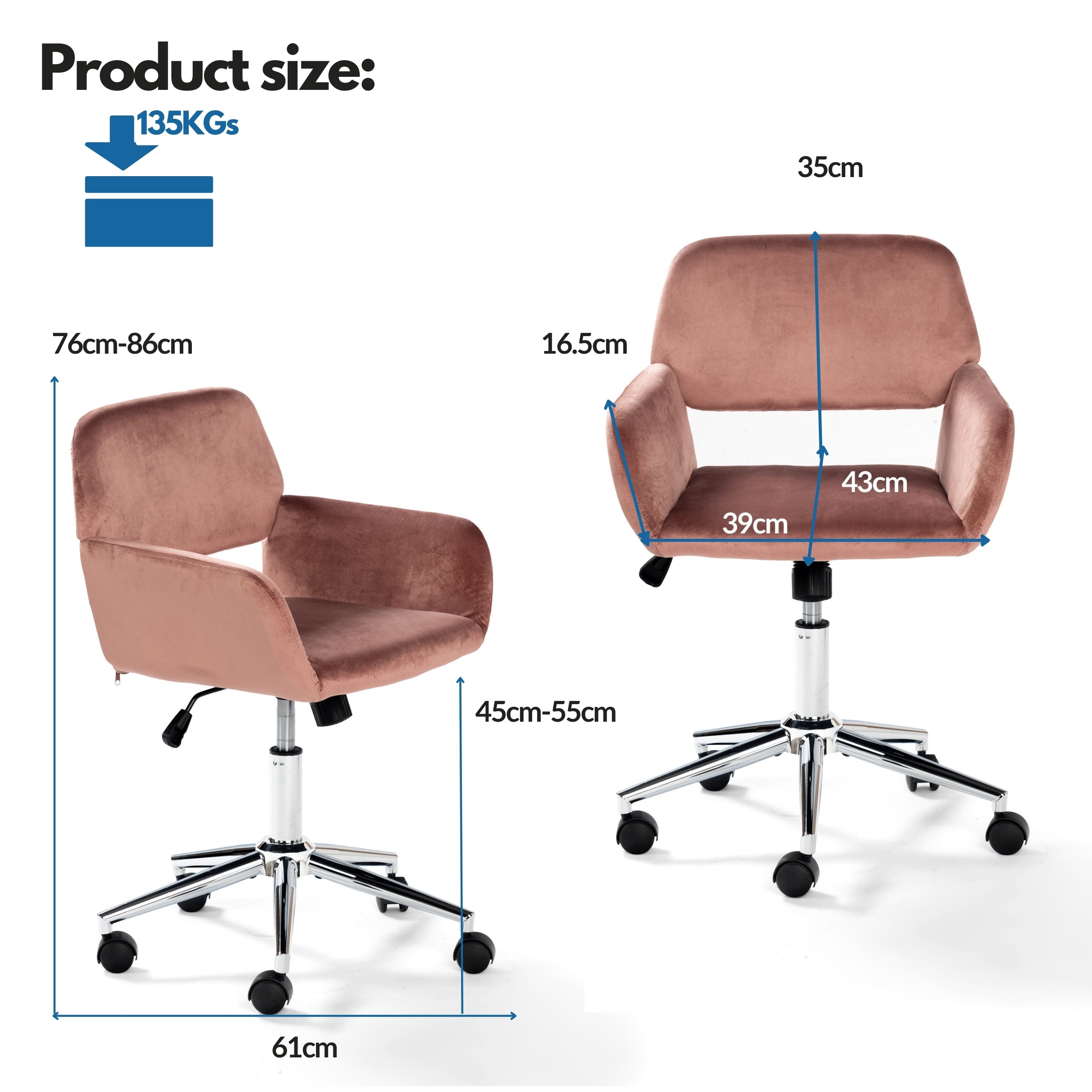 Homy Casa Ross Velvet Swivel Desk Chair with Arms in Dark Rose