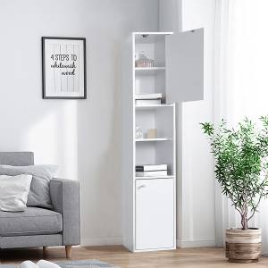 Rozier Tall Narrow Storage Cabinet With Doors and Shelves Space Saving Floor Cabinet for Bathroom Living Room Home Office