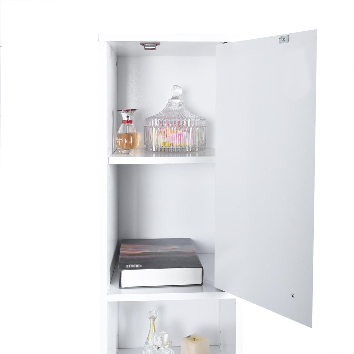 Rozier Tall Narrow Storage Cabinet With Doors and Shelves Space Saving Floor Cabinet for Bathroom Living Room Home Office
