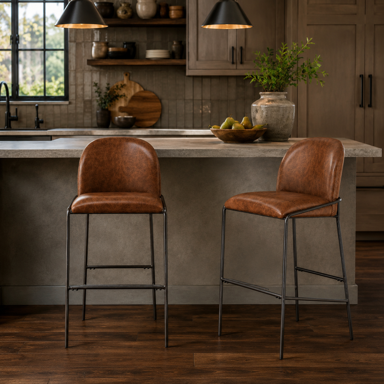 Ronda 29" Curved Back Metal Upholstered Bar Stools Set of 2