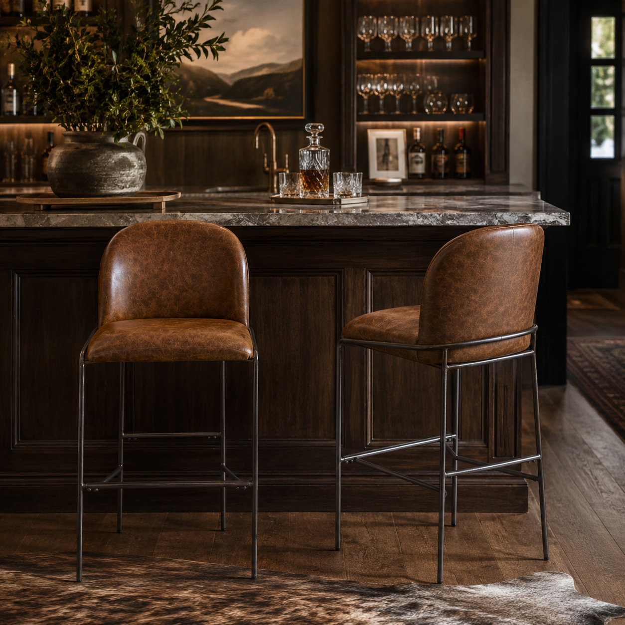 Ronda 29" Curved Back Metal Upholstered Bar Stools Set of 2