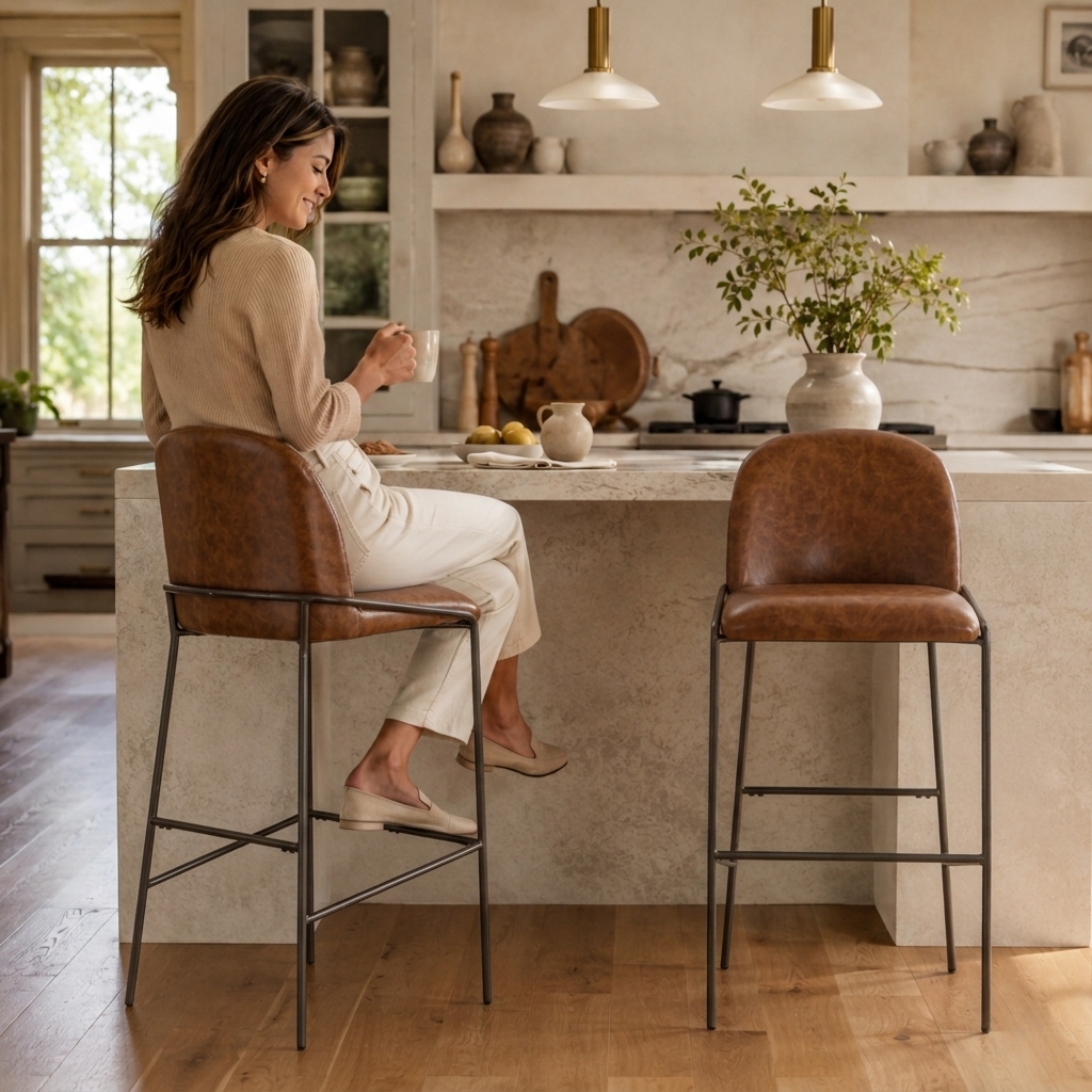 Ronda 29" Curved Back Metal Upholstered Bar Stools Set of 2