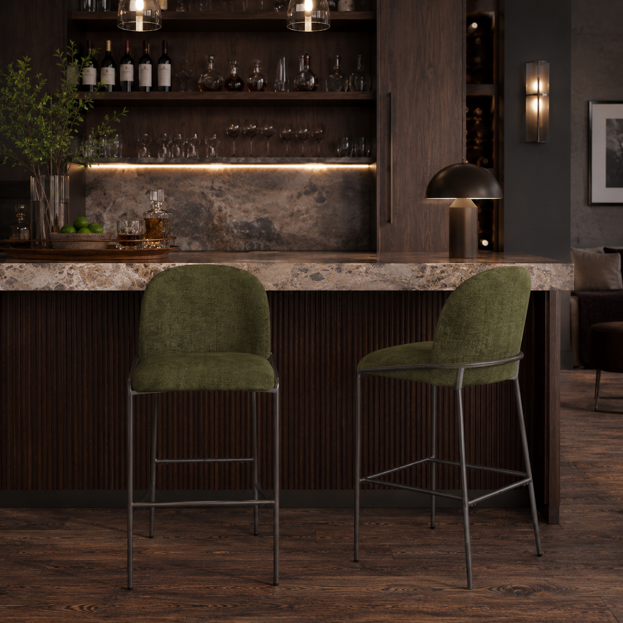 Ronda 29" Curved Back Metal Upholstered Bar Stools Set of 2
