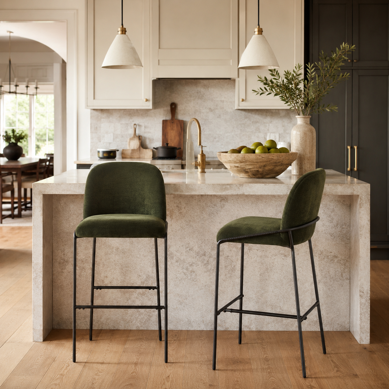Ronda 29" Curved Back Metal Upholstered Bar Stools Set of 2