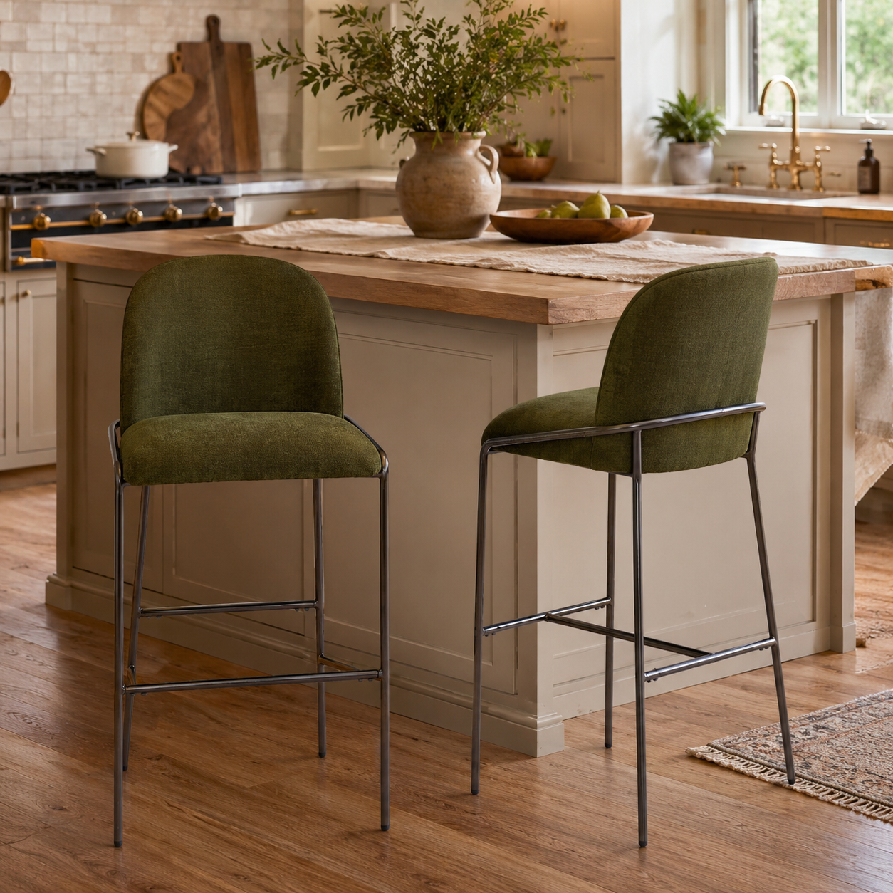 Ronda 29" Curved Back Metal Upholstered Bar Stools Set of 2