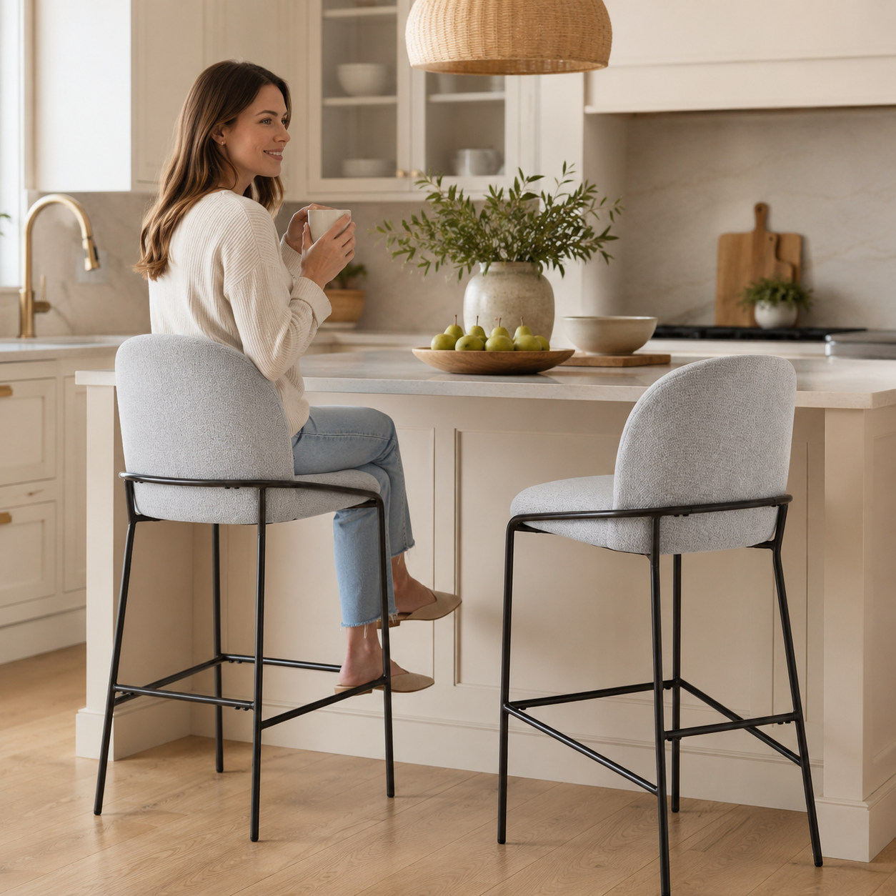 Ronda 29" Curved Back Metal Upholstered Bar Stools Set of 2