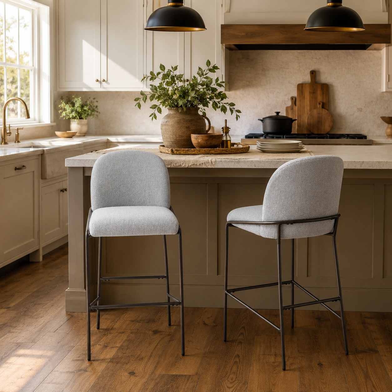 Ronda 29" Curved Back Metal Upholstered Bar Stools Set of 2