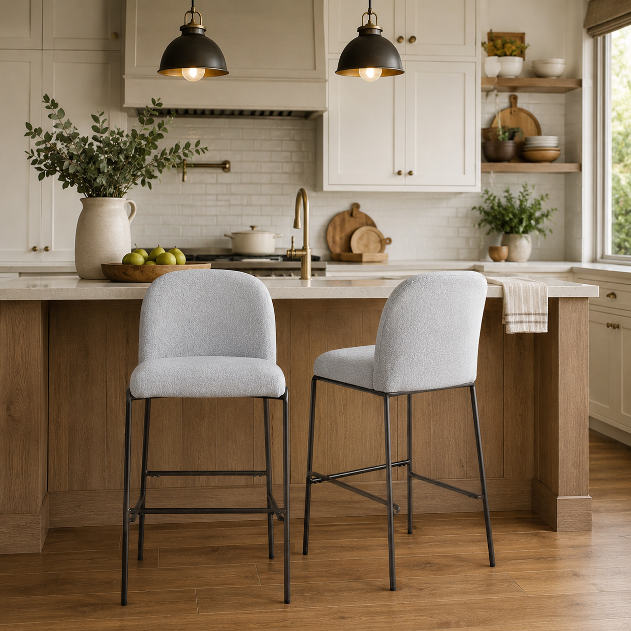 Ronda 29" Curved Back Metal Upholstered Bar Stools Set of 2