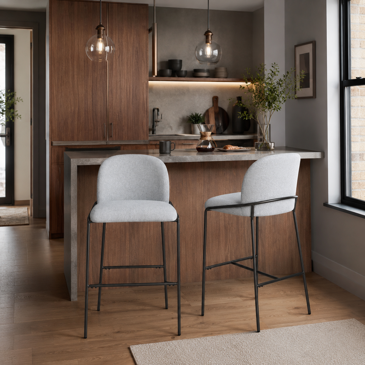 Ronda 29" Curved Back Metal Upholstered Bar Stools Set of 2