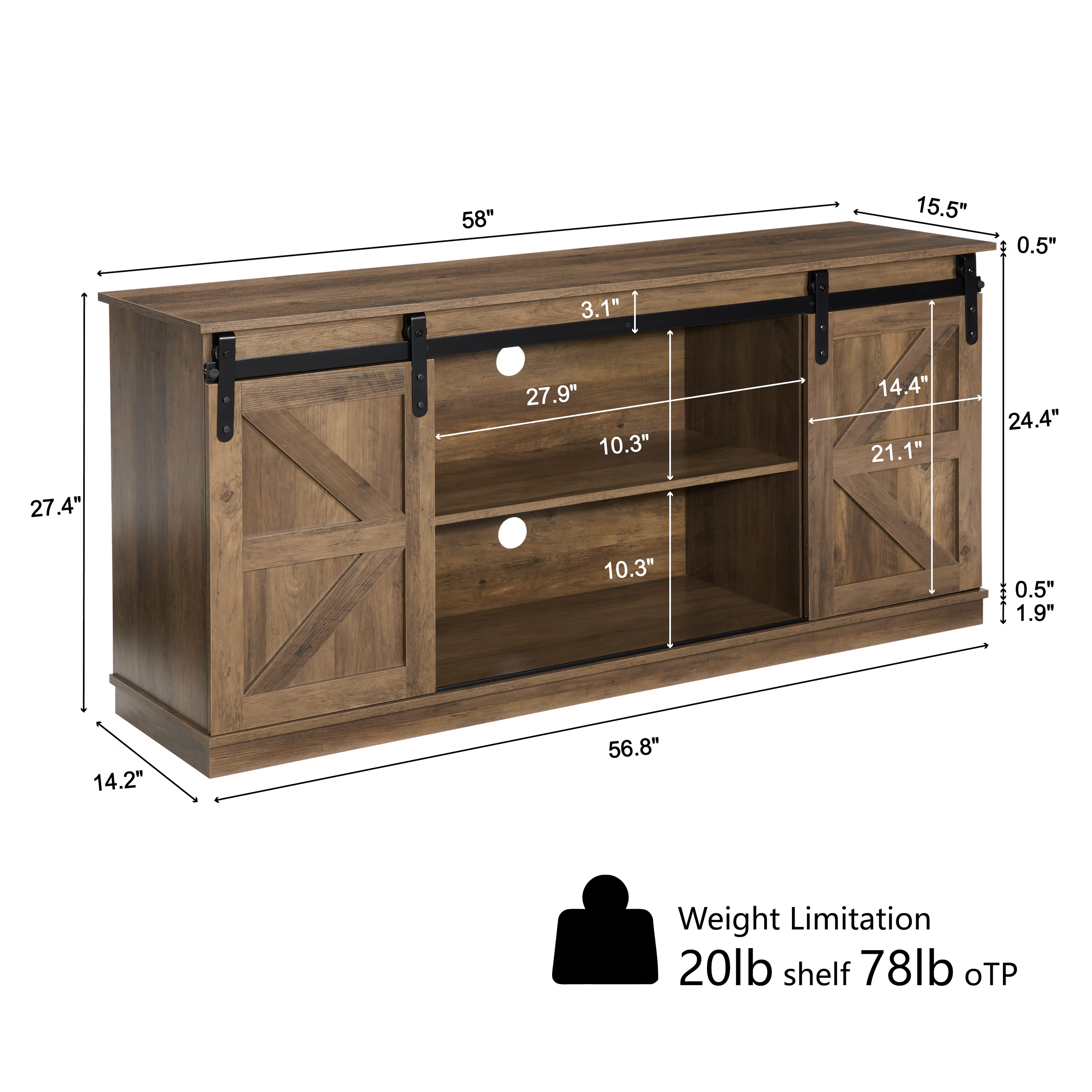 Antwerp 58" Farmhouse TV Stand with Sliding Barn Doors in Rustic Brow
