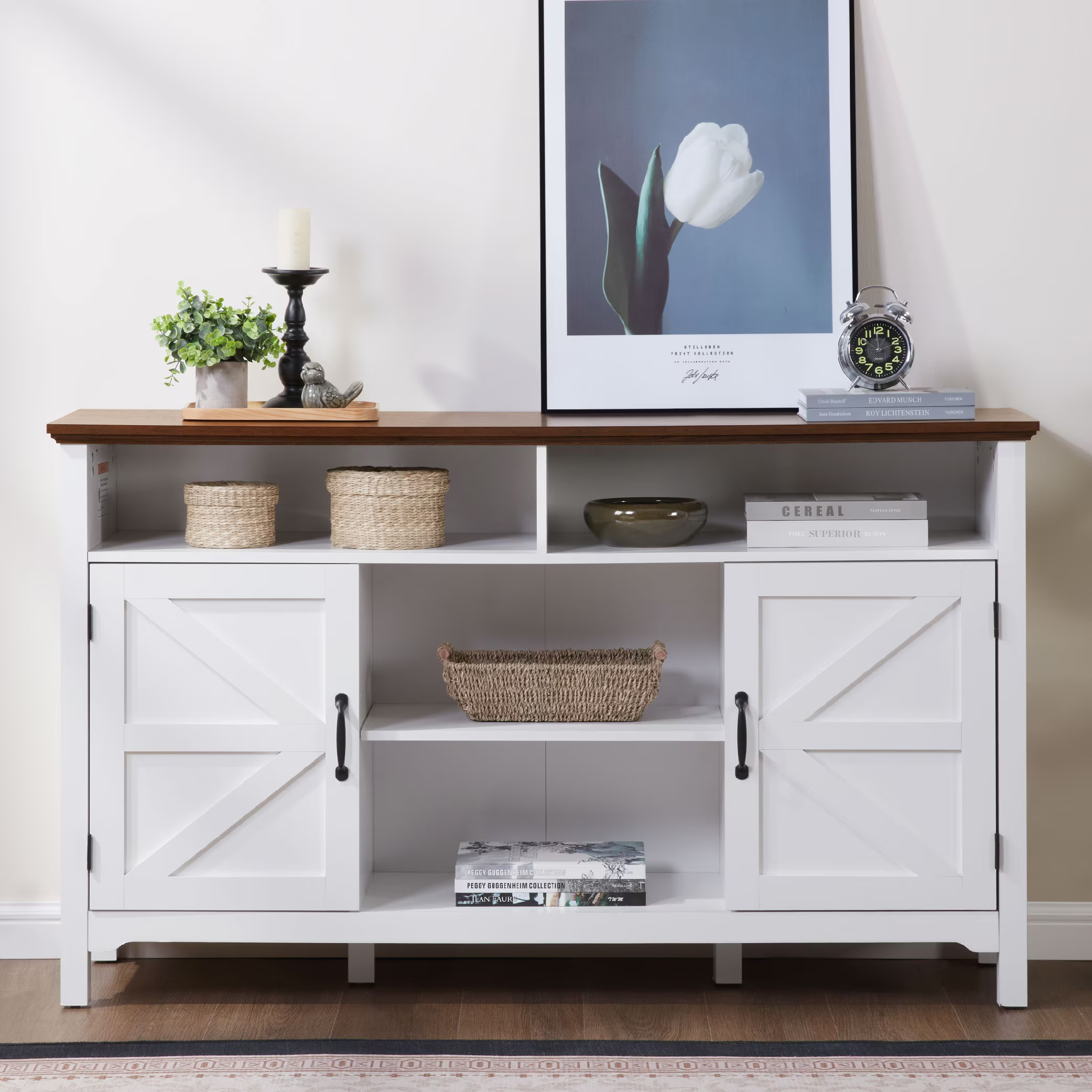 Trieste Modern Farmhouse TV Stand with Storage Cabinets