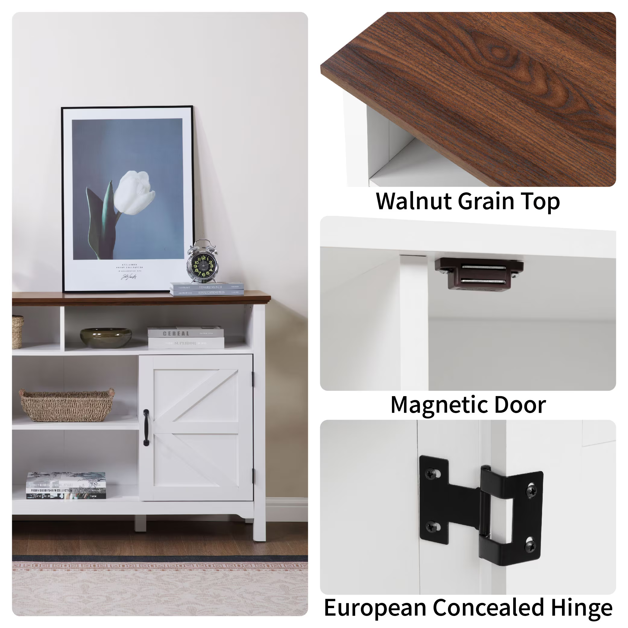 Trieste Modern Farmhouse TV Stand with Storage Cabinets