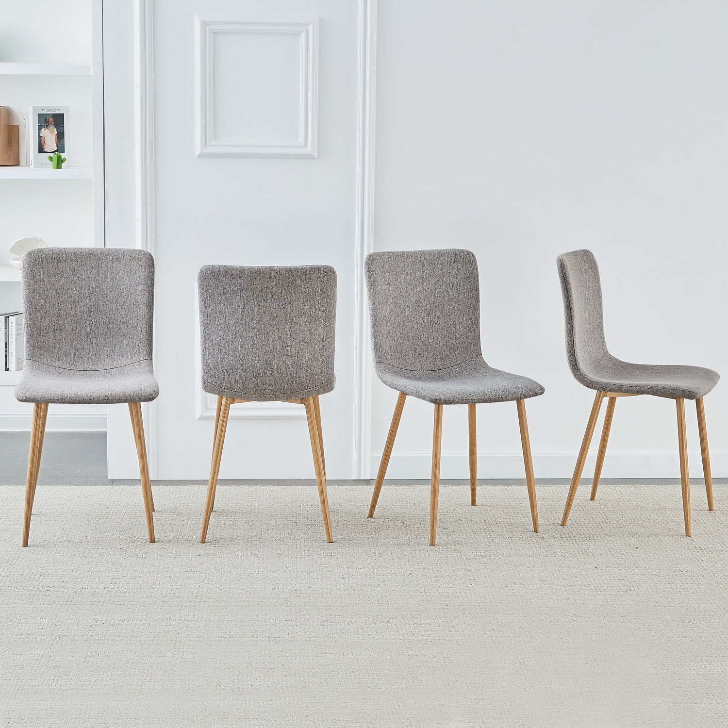 Homy Casa Lancelot 5PC Dining Set 63” Oak Table with 4 Scargill Upholstered Chairs,Grey