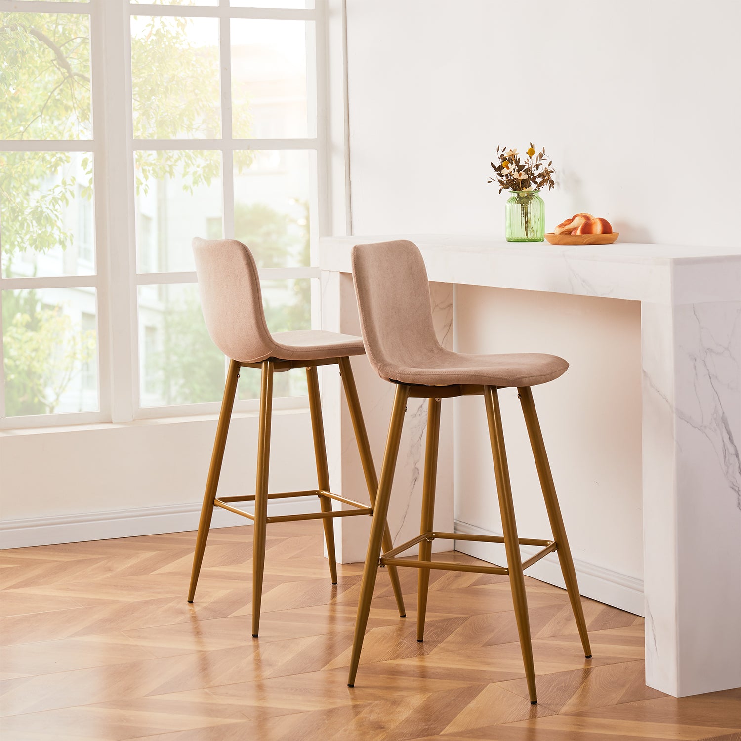 Homy Casa SCARGILL BAR Beige Gold Leg 30" Bar Stool for Home and Workspace Open Box