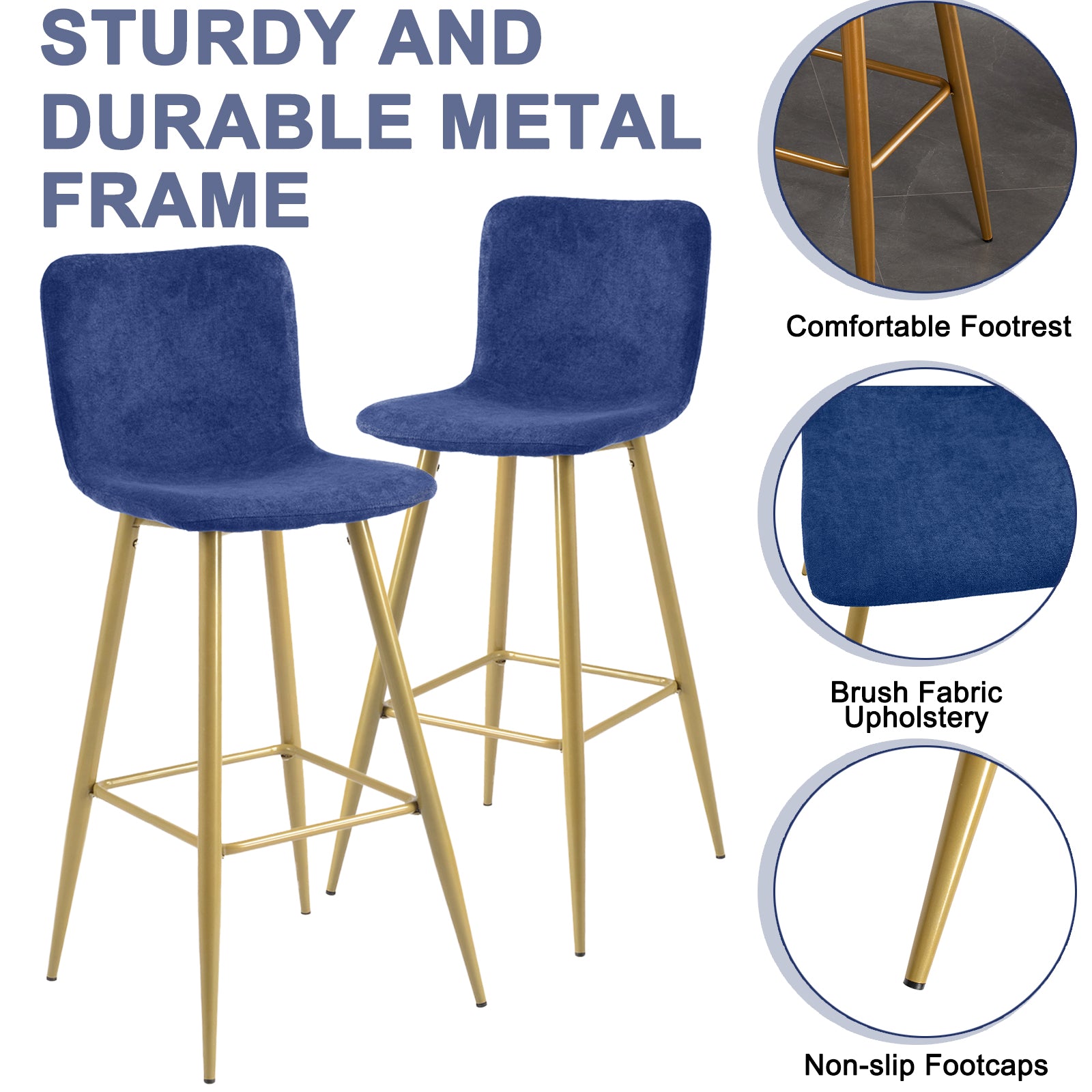 Homy Casa Scargill 2PC Upholstered Bar Height Bar Stools in Dark Blue Open Box